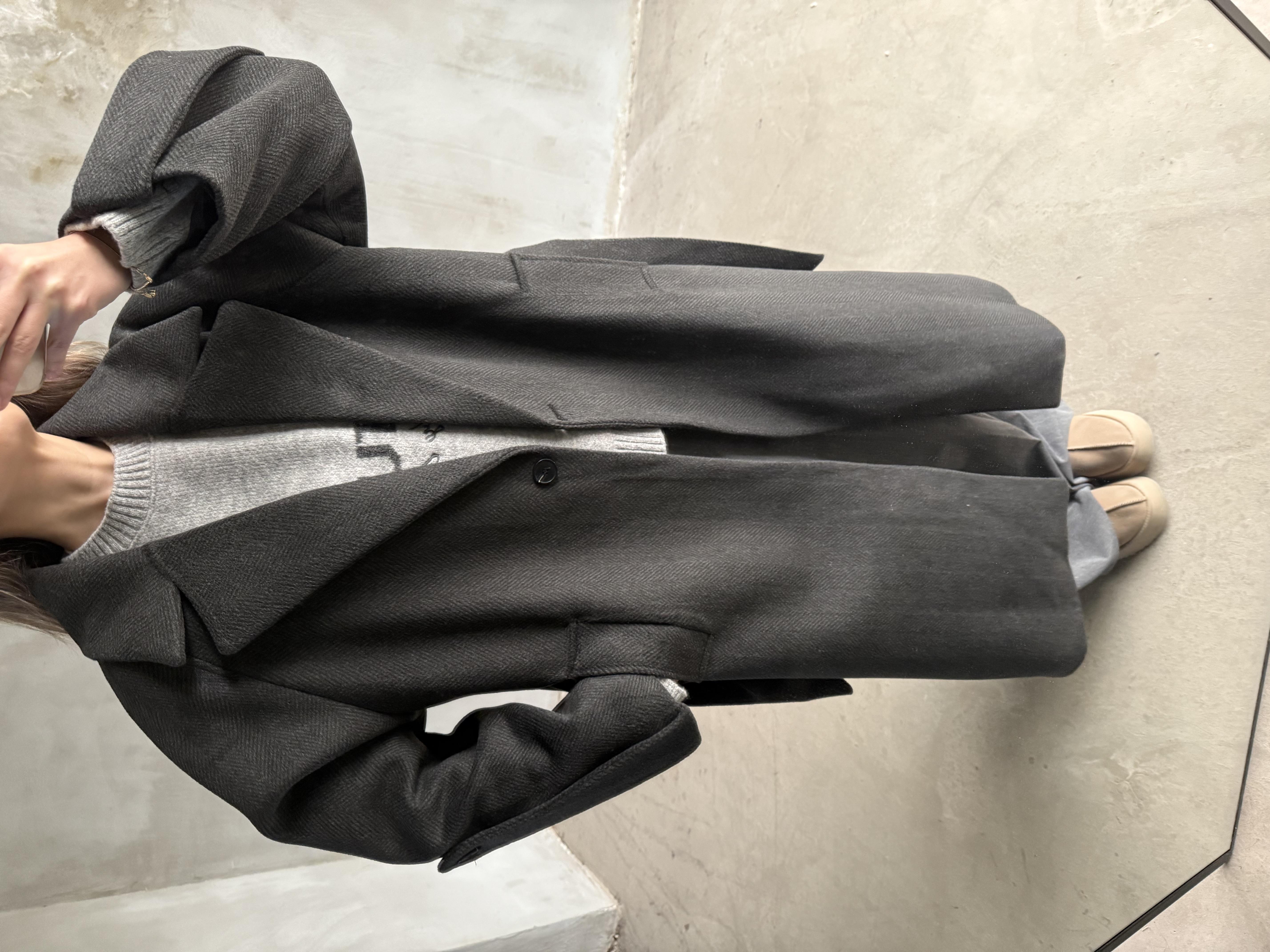Antrasit Balıksırtı Oversize Kaşe Kaban