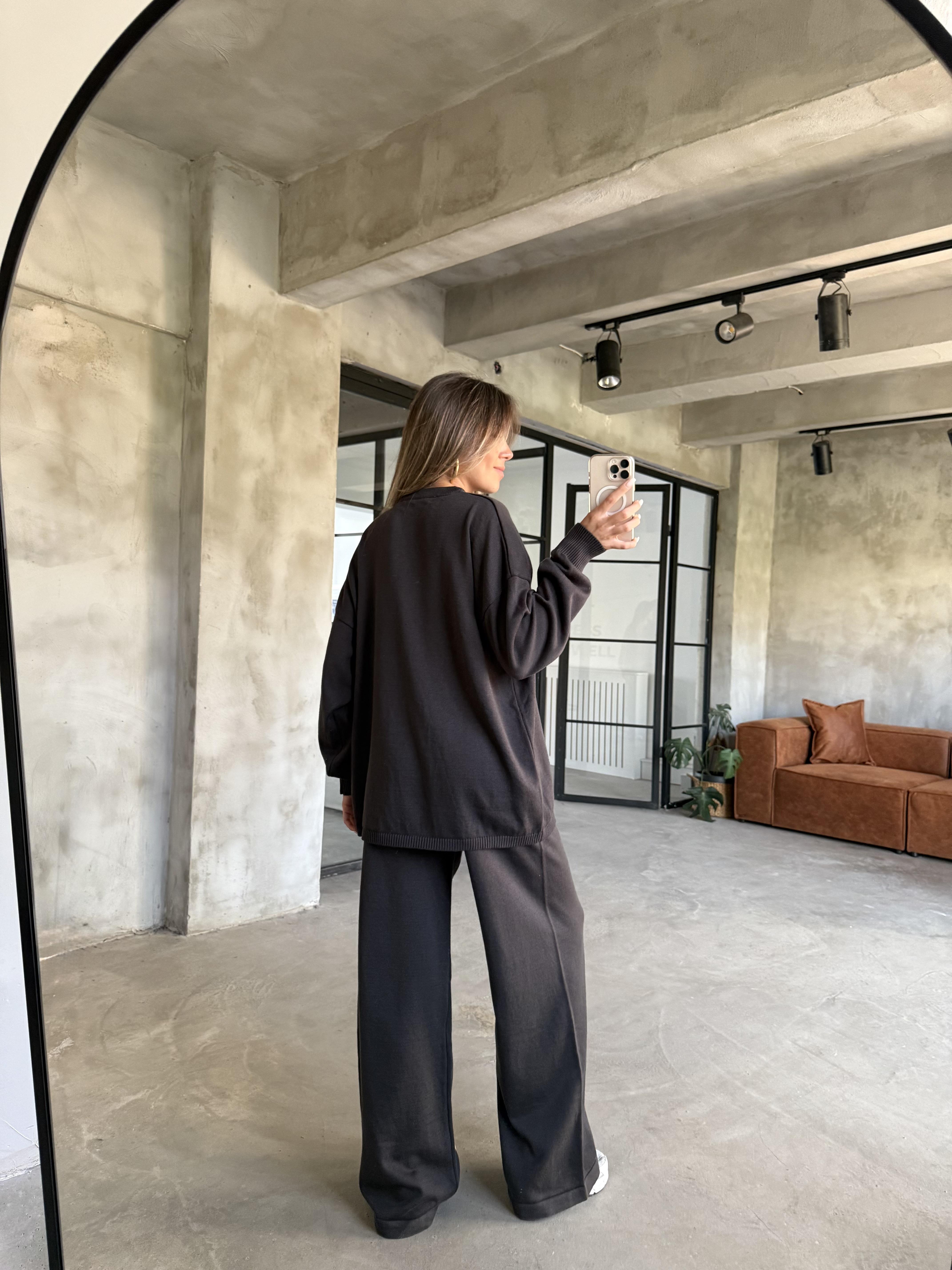 Antrasit Basic Oversize Triko Takım