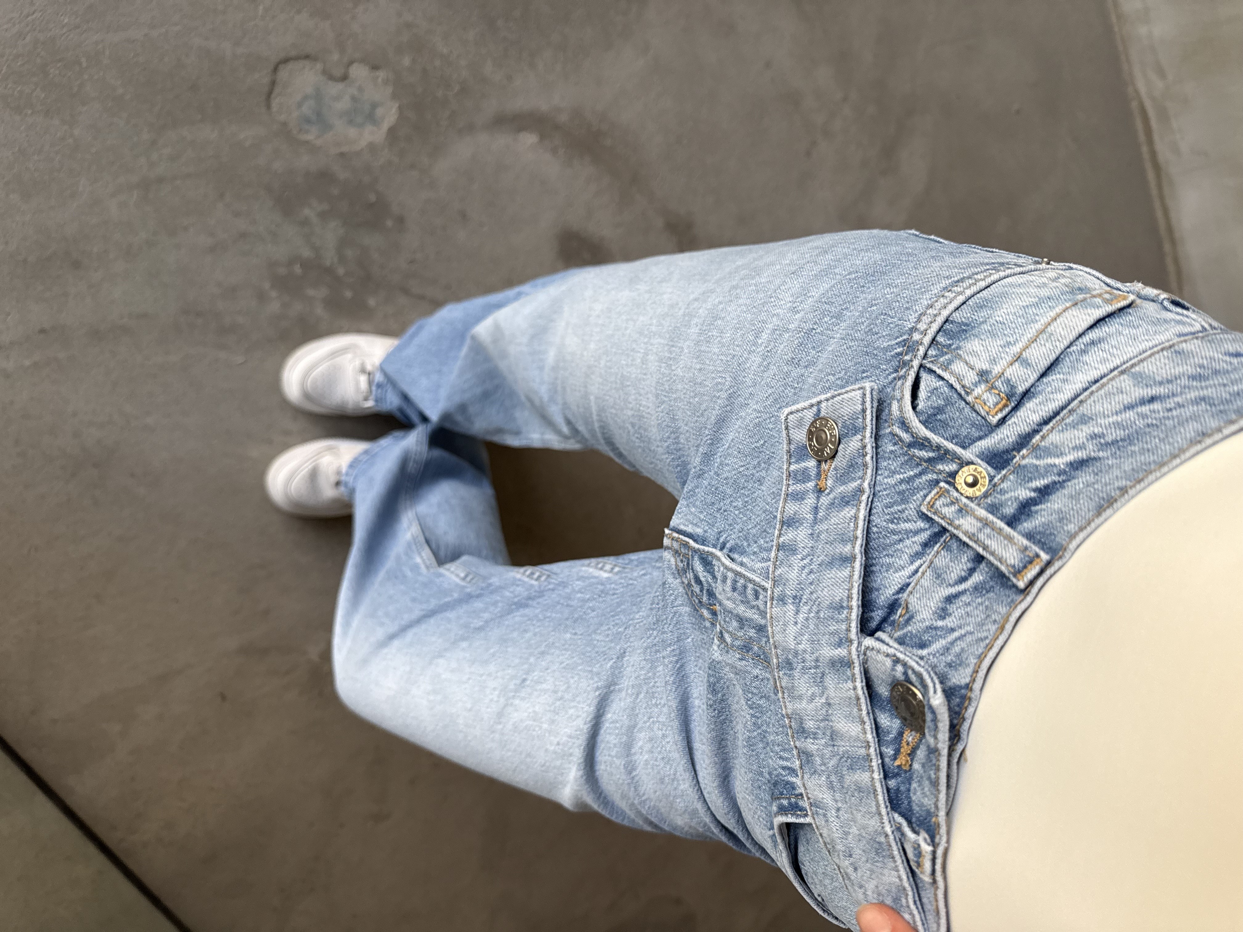 Asimetrik Düğmeli Yüksek Bel Straight Fit Jean - Mavi