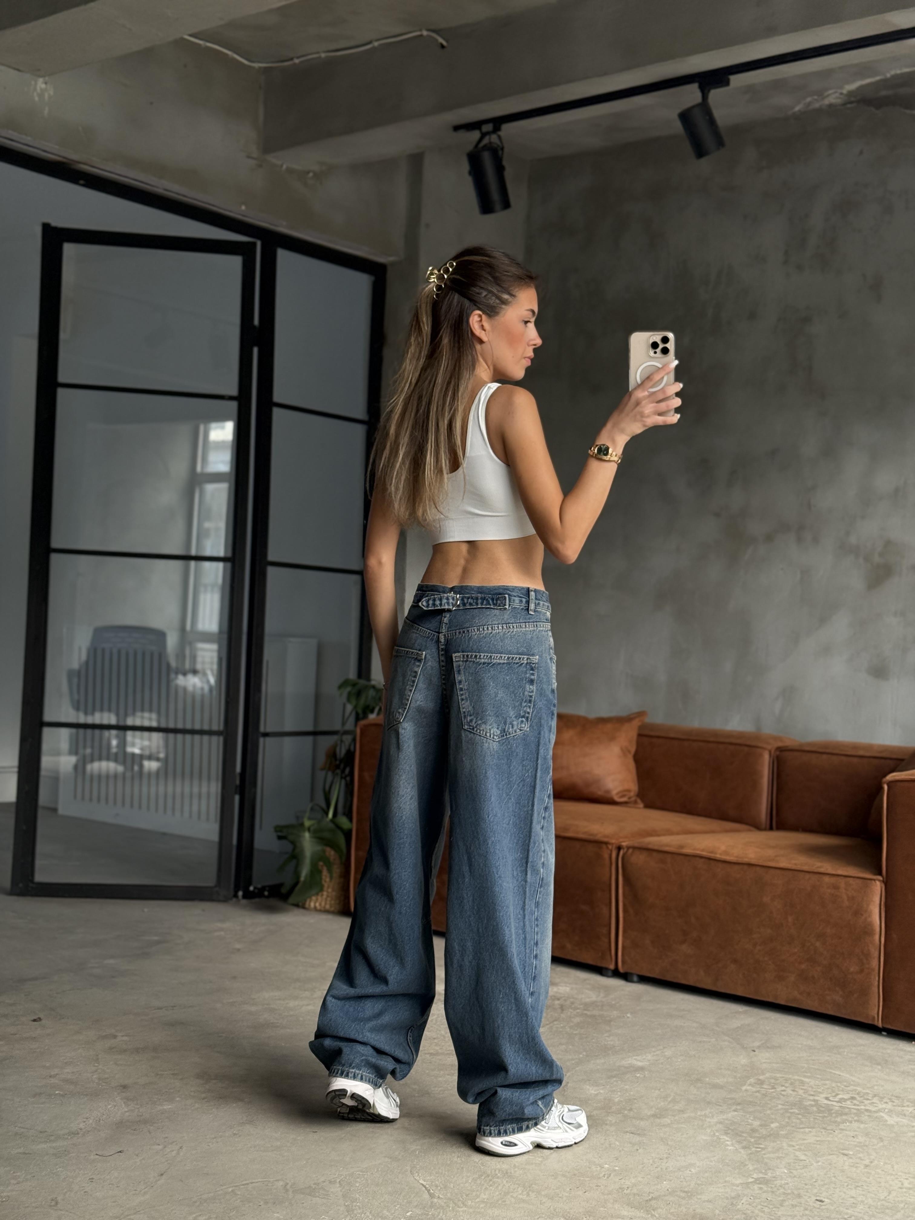 Ayarlanabilir Baggy Jean Mavi