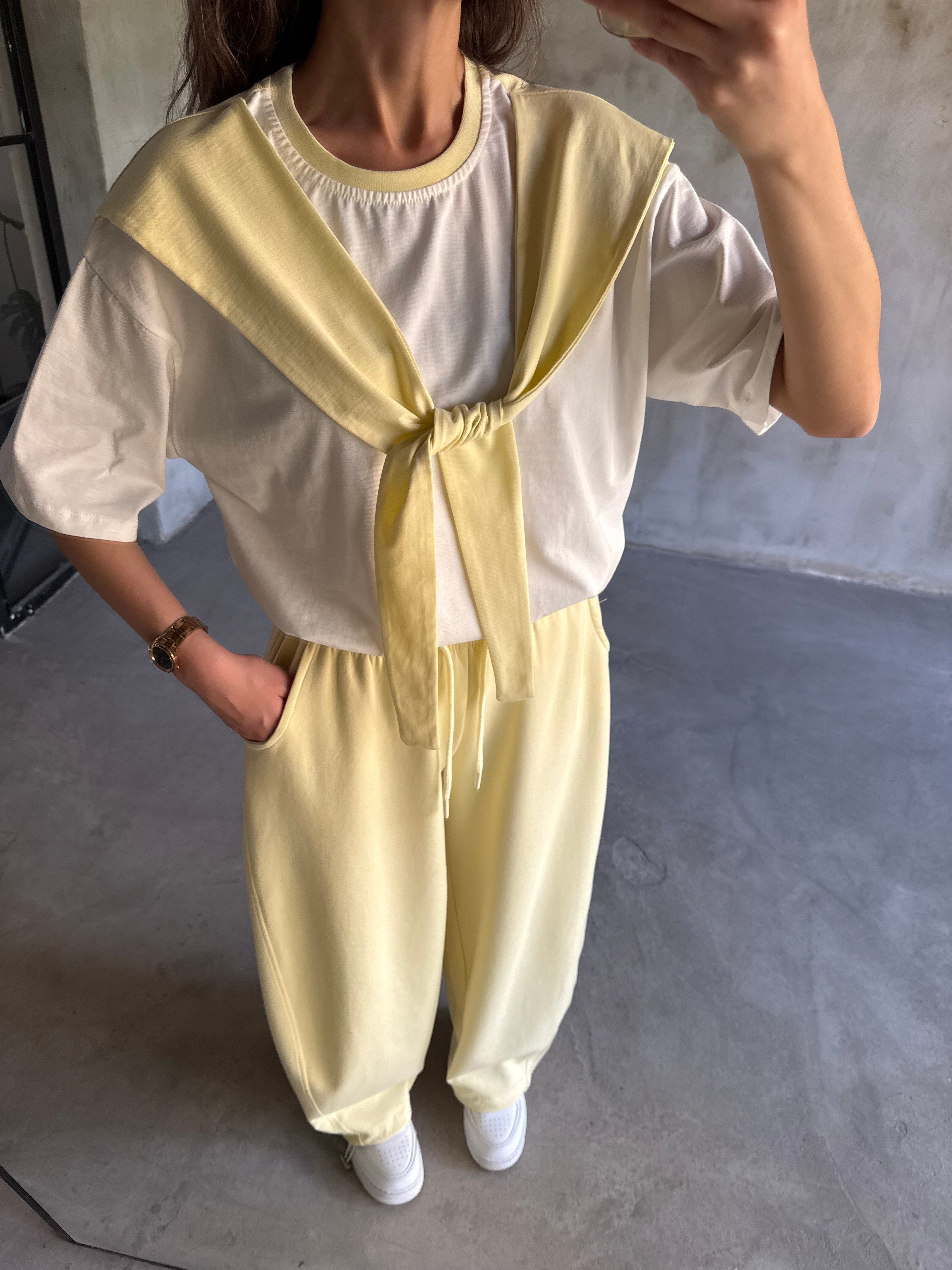 Bağlama Detaylı Oversize Stoperli Takım - Sarı