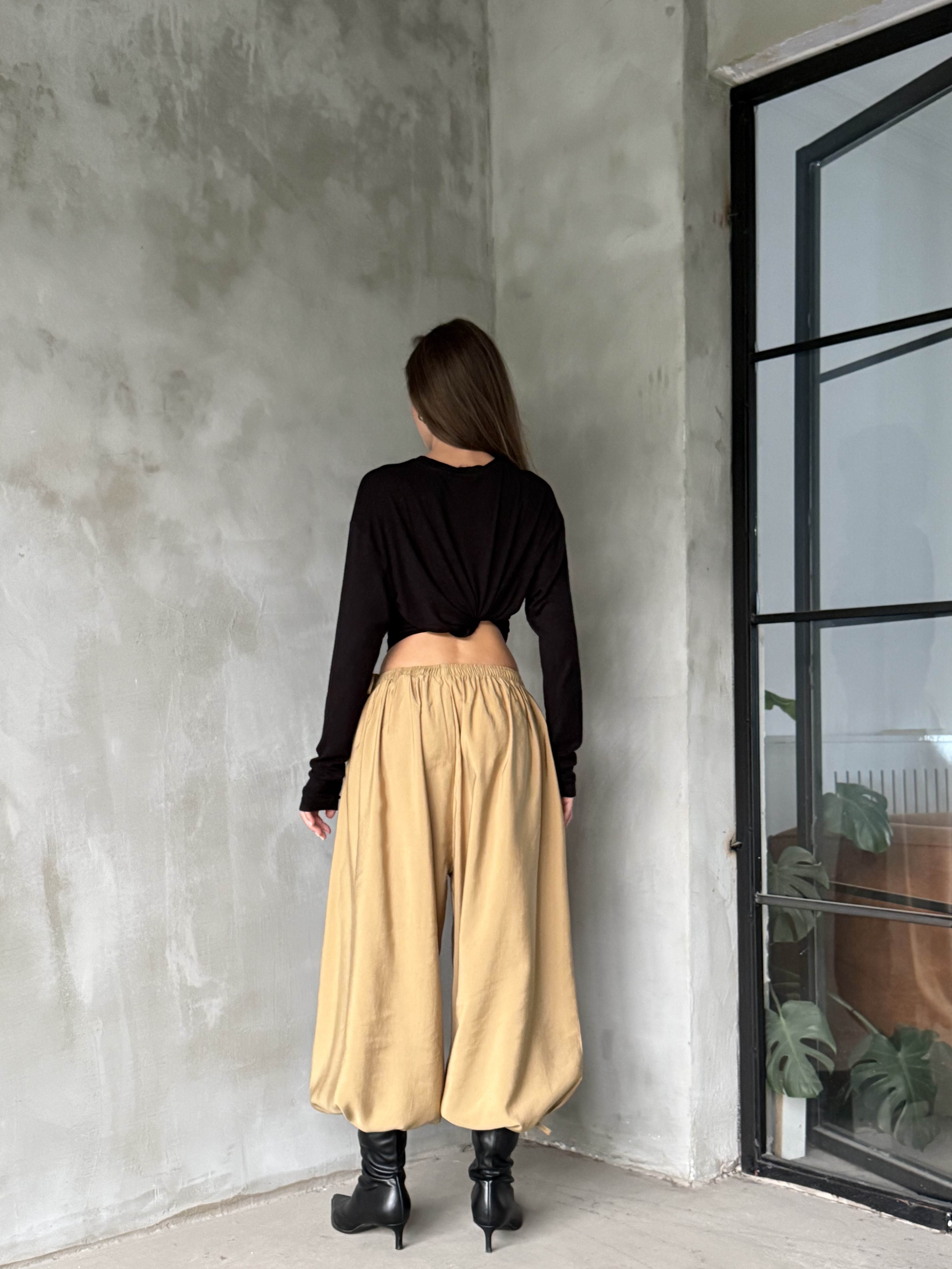 Bağlamalı Balon Pantolon - Hardal