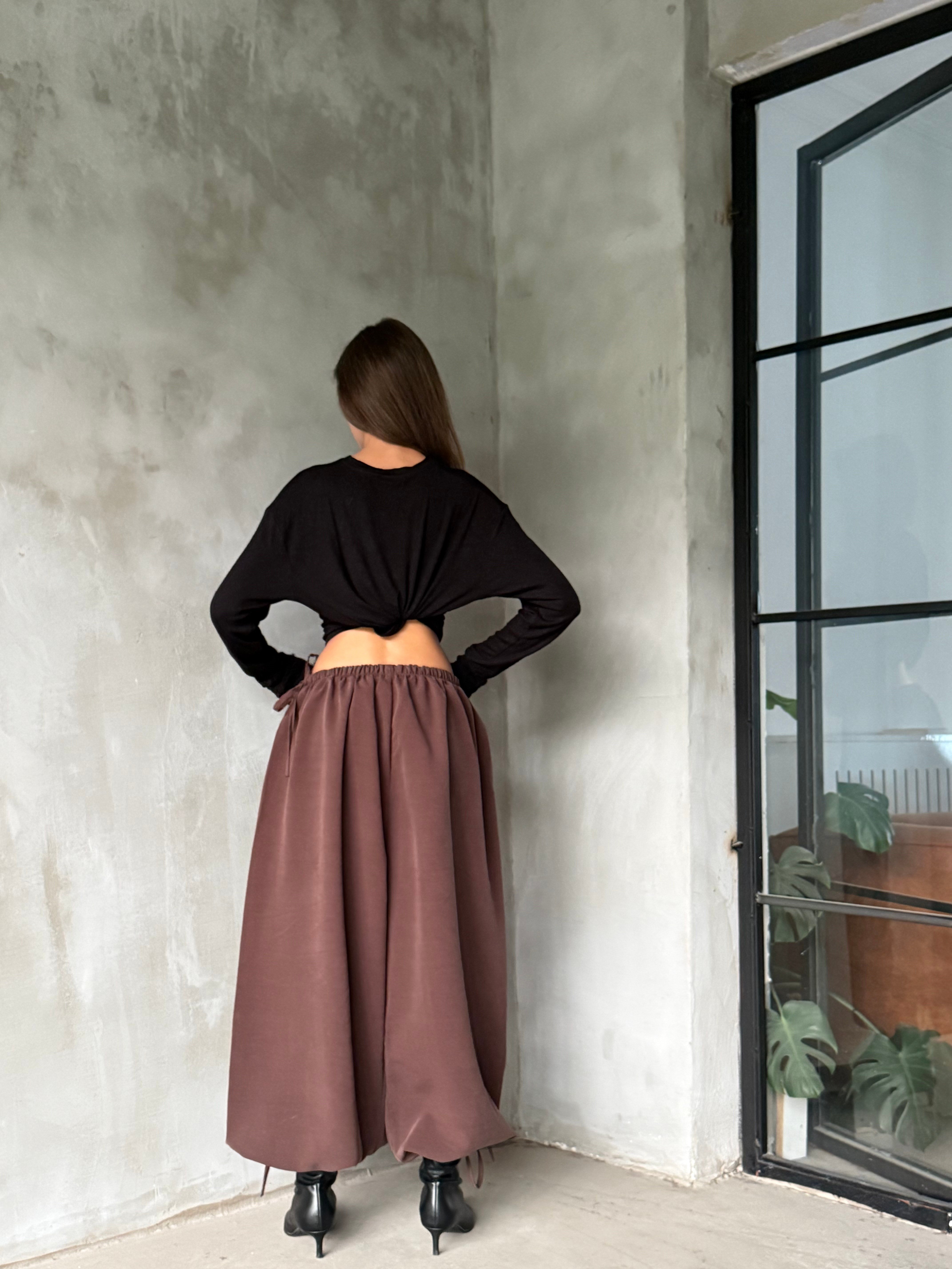 Bağlamalı Balon Pantolon - Kahverengi