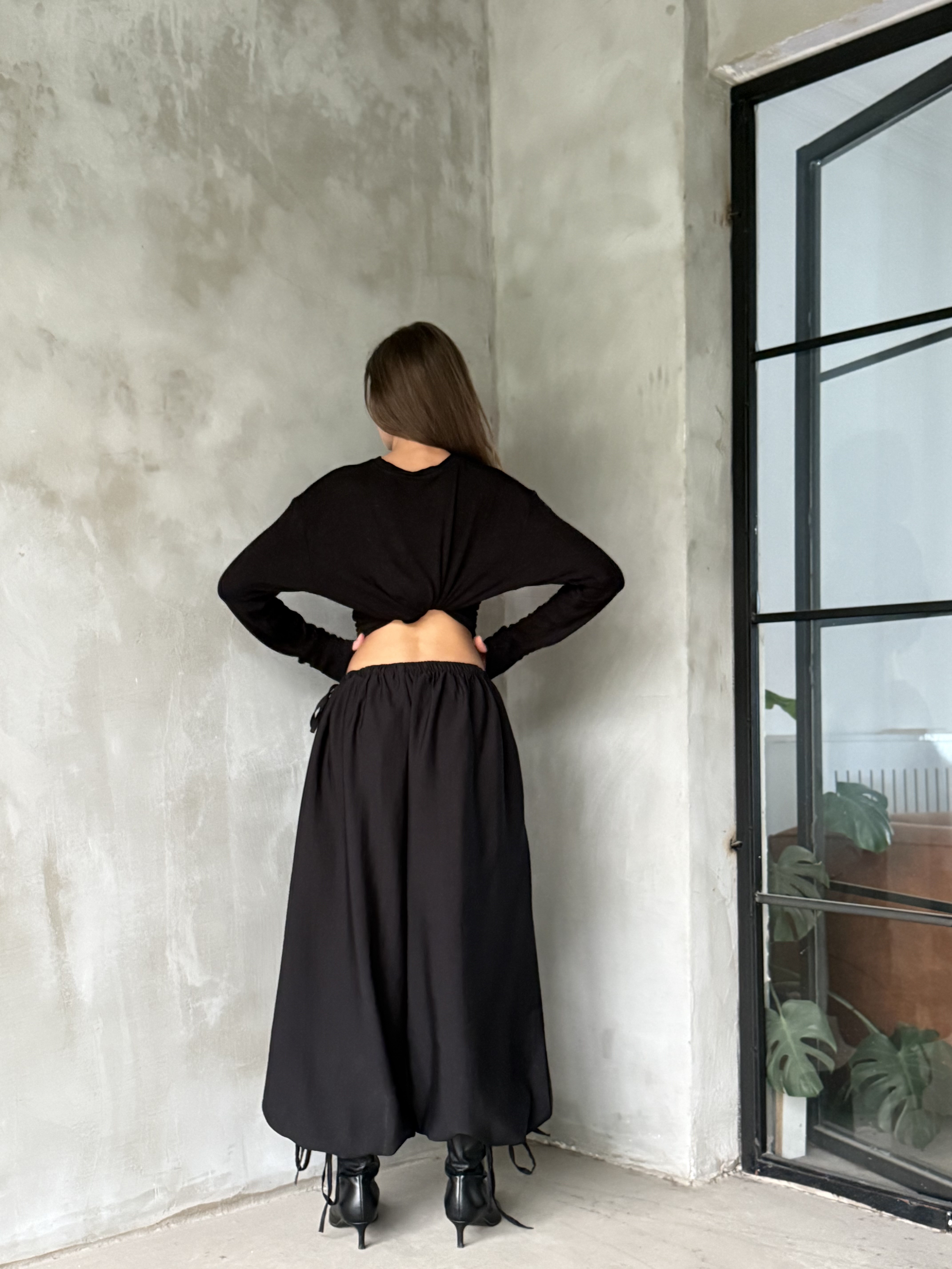 Bağlamalı Balon Pantolon - Siyah