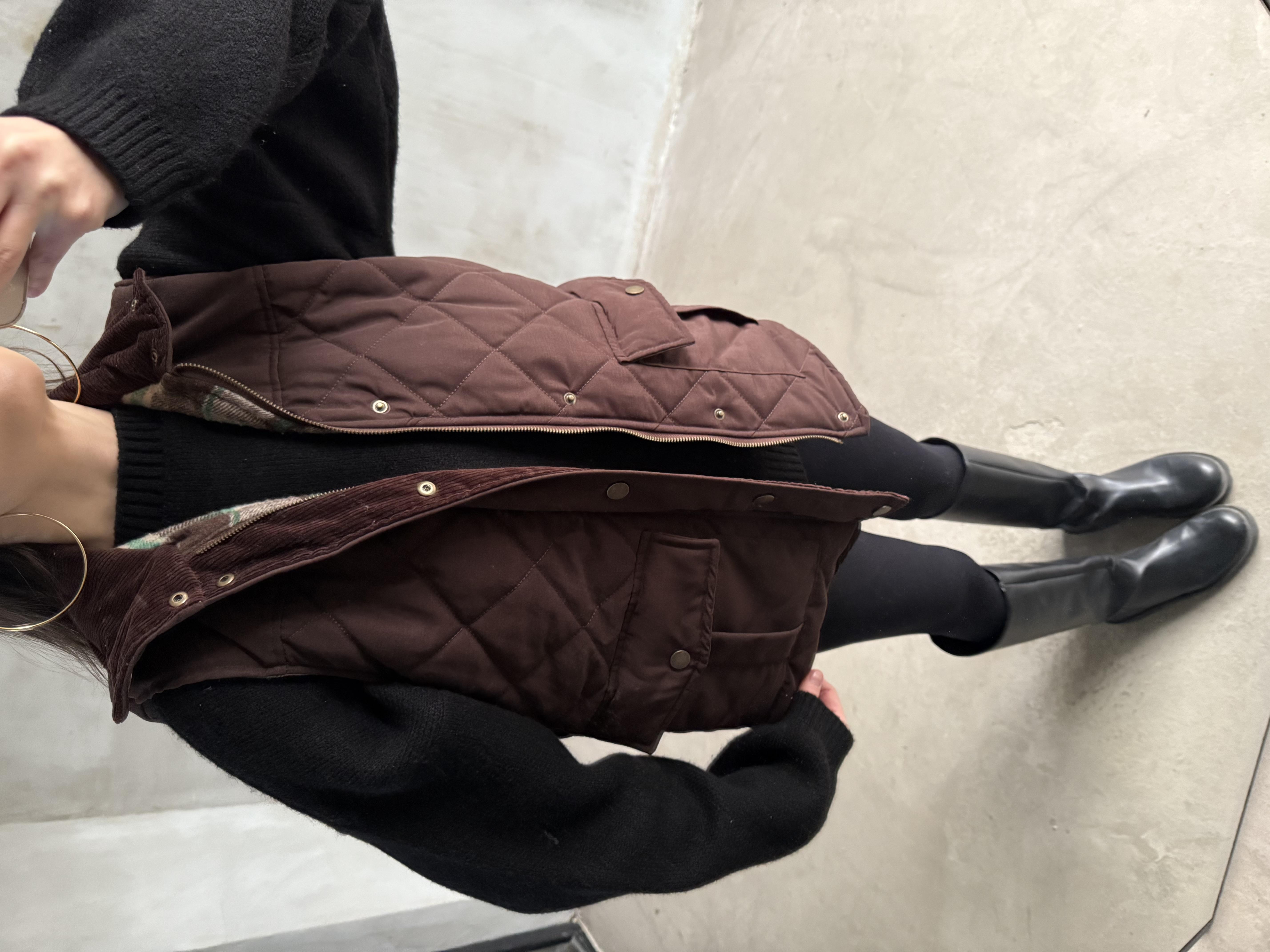 Barbour Kadife Yaka Ekose Astarlı Yelek - Kahve