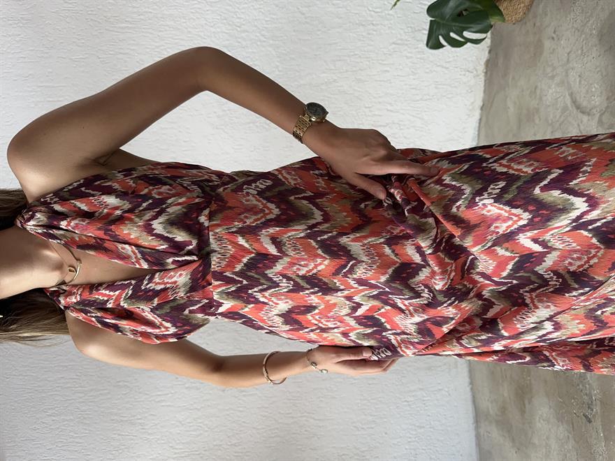 Batik Sırt Dekolteli Elbise - Renkli