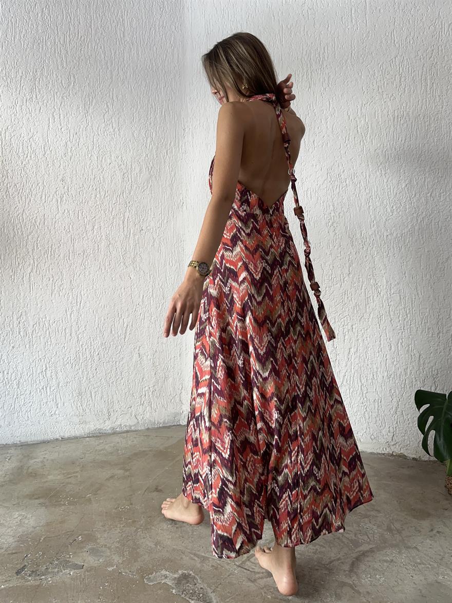 Batik Sırt Dekolteli Elbise - Renkli