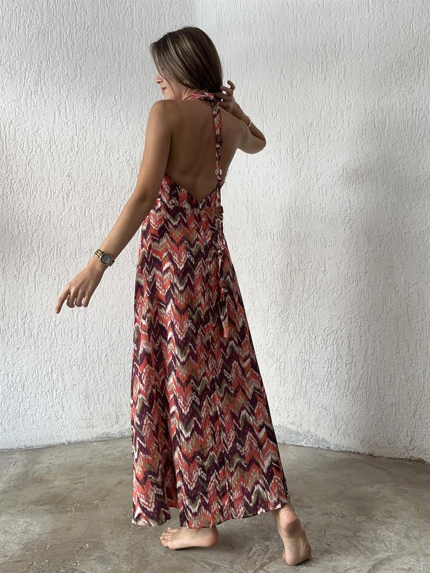 Batik Sırt Dekolteli Elbise - Renkli