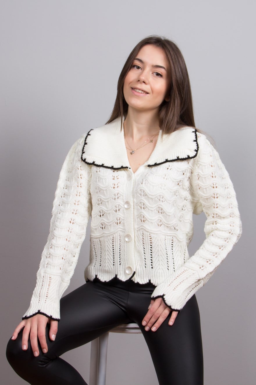 Bebe Yaka Örme Hırka - Beyaz