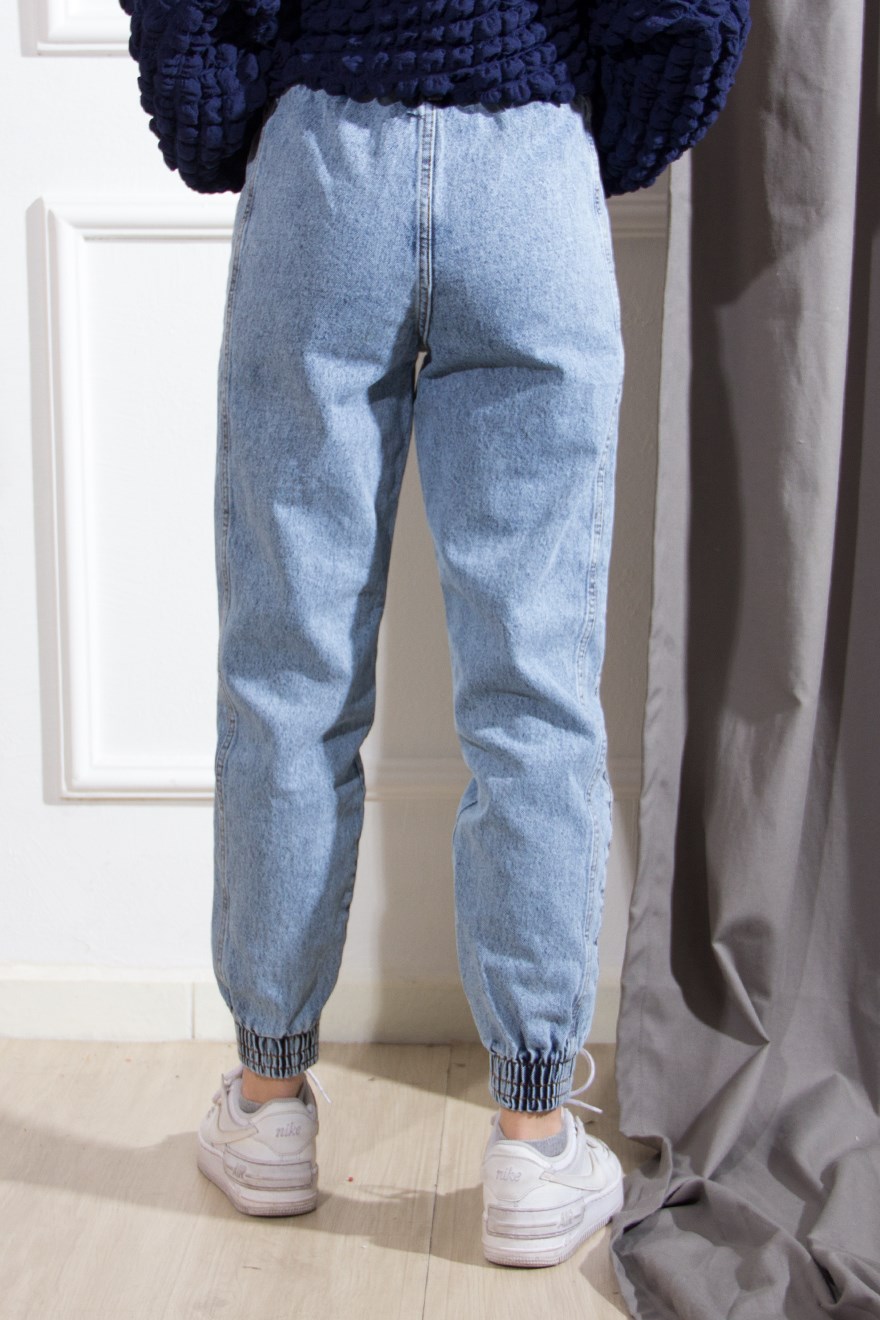 Beli Lastikli Antrasit Jean - Mavi