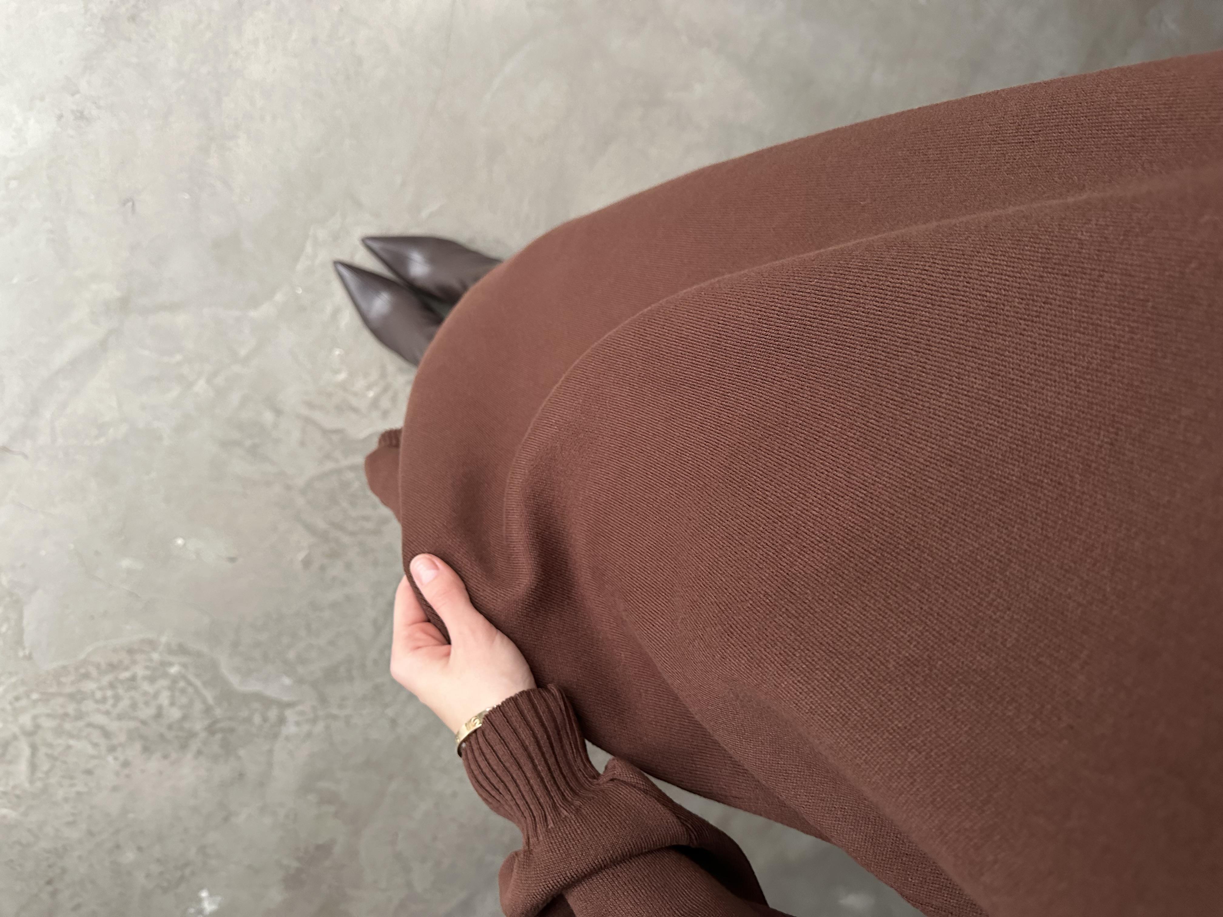 Boğazlı Tunik Elbise - Acı kahve