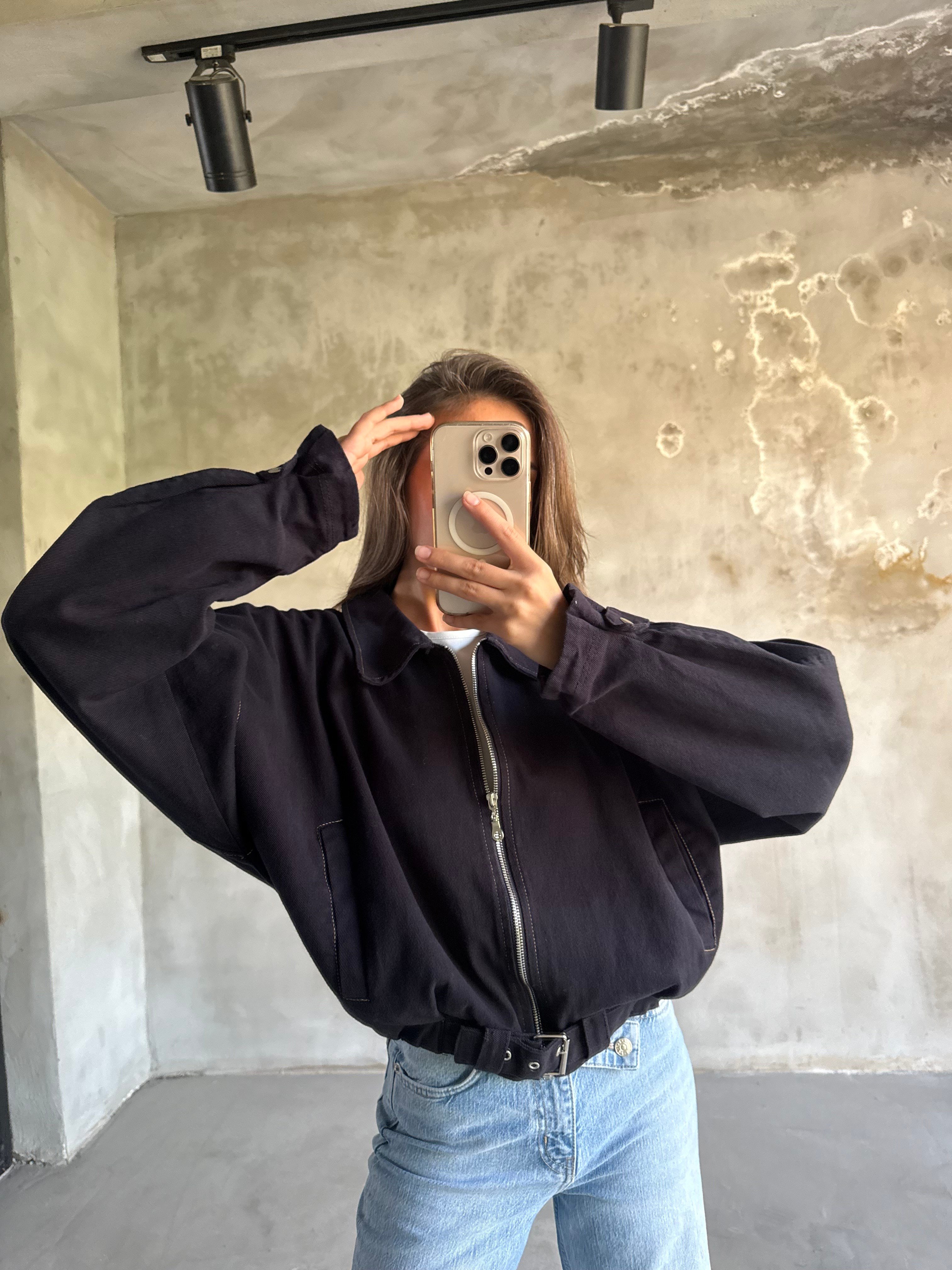 Bomber Gabardin Kot Ceket - Lacivert