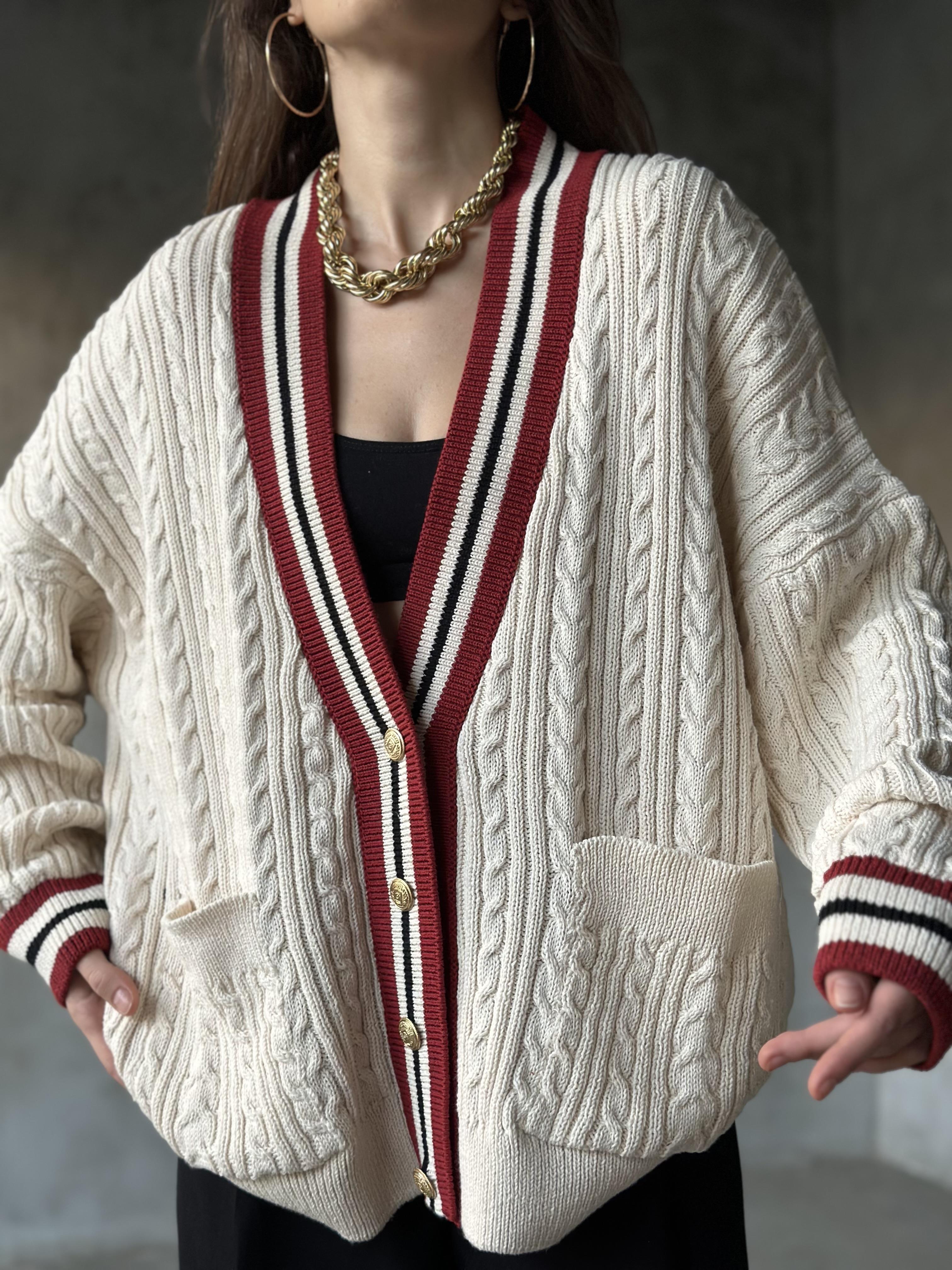 Bordo Şeritli Örme Triko Hırka