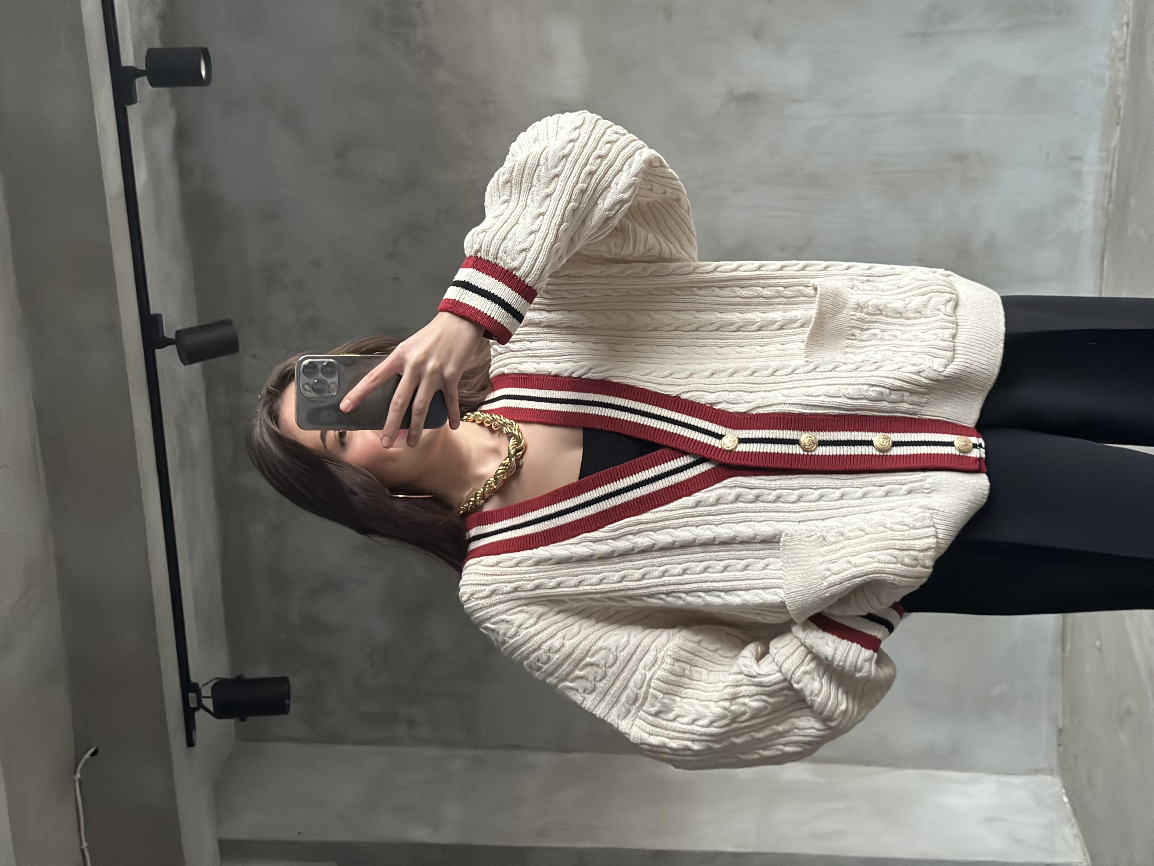 Bordo Şeritli Örme Triko Hırka