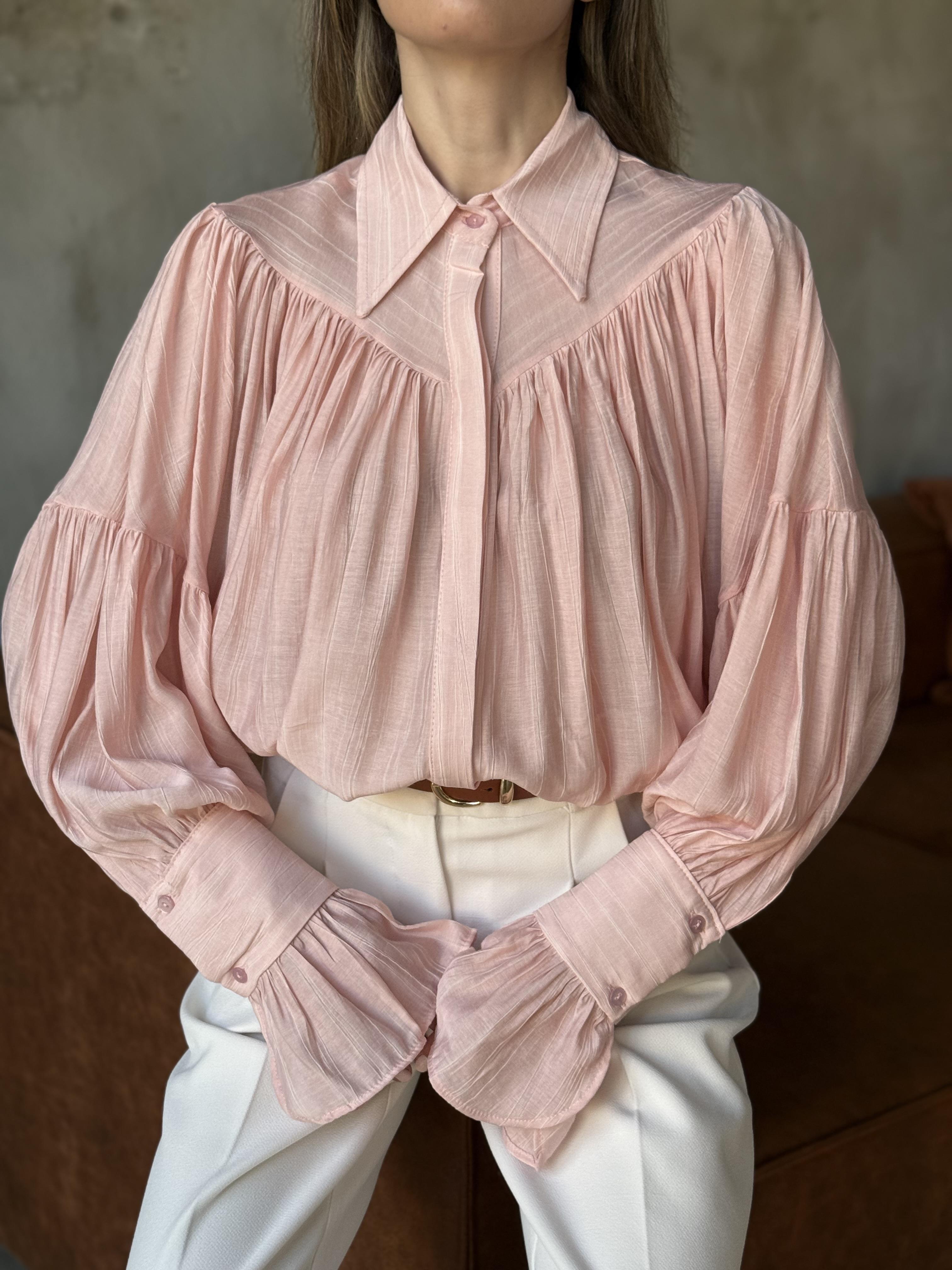 Büzgülü Salaş Gömlek - Pembe