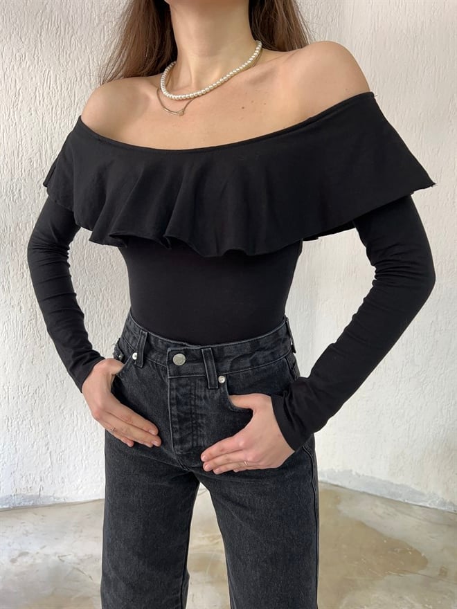 Carmen Yaka Bodysuit- Siyah