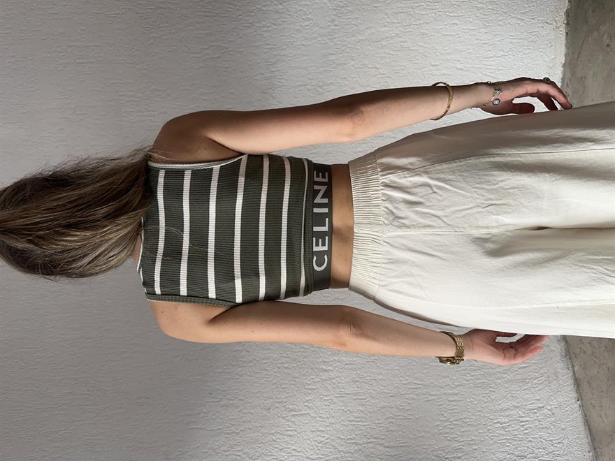 Celine Çizgili Lastik Detay Crop - Haki