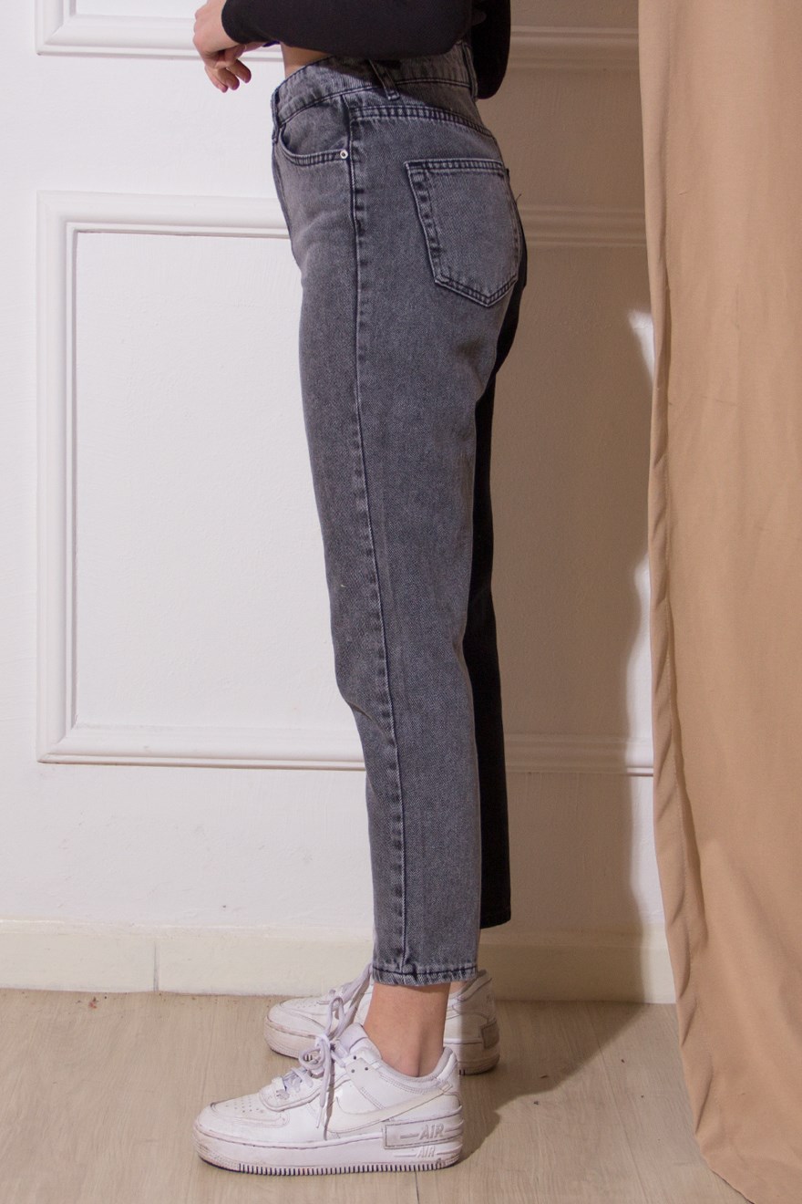Çift Renk Mom Jean - SİYAH