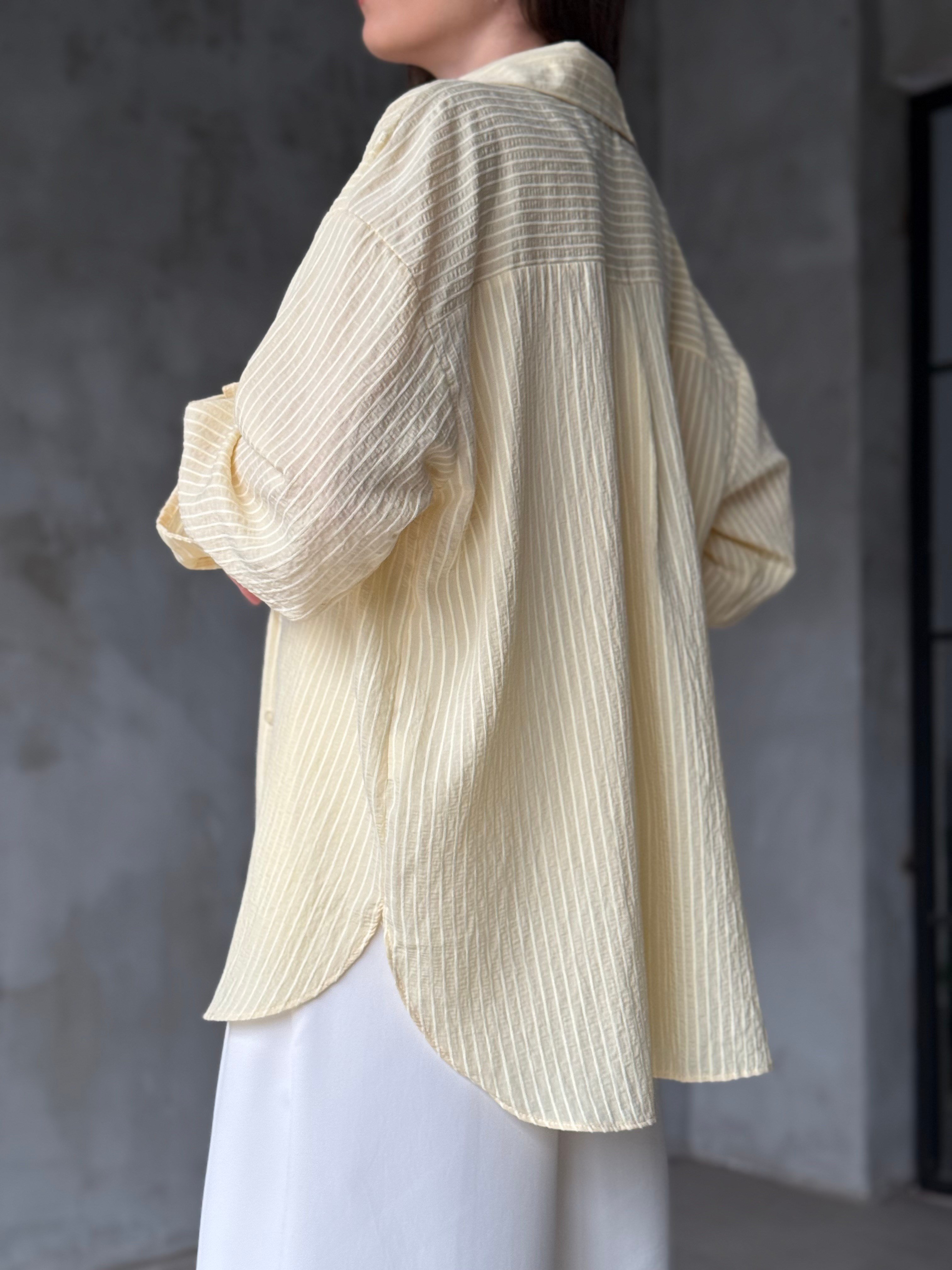 Çizgili Oversize Gömlek - Sarı