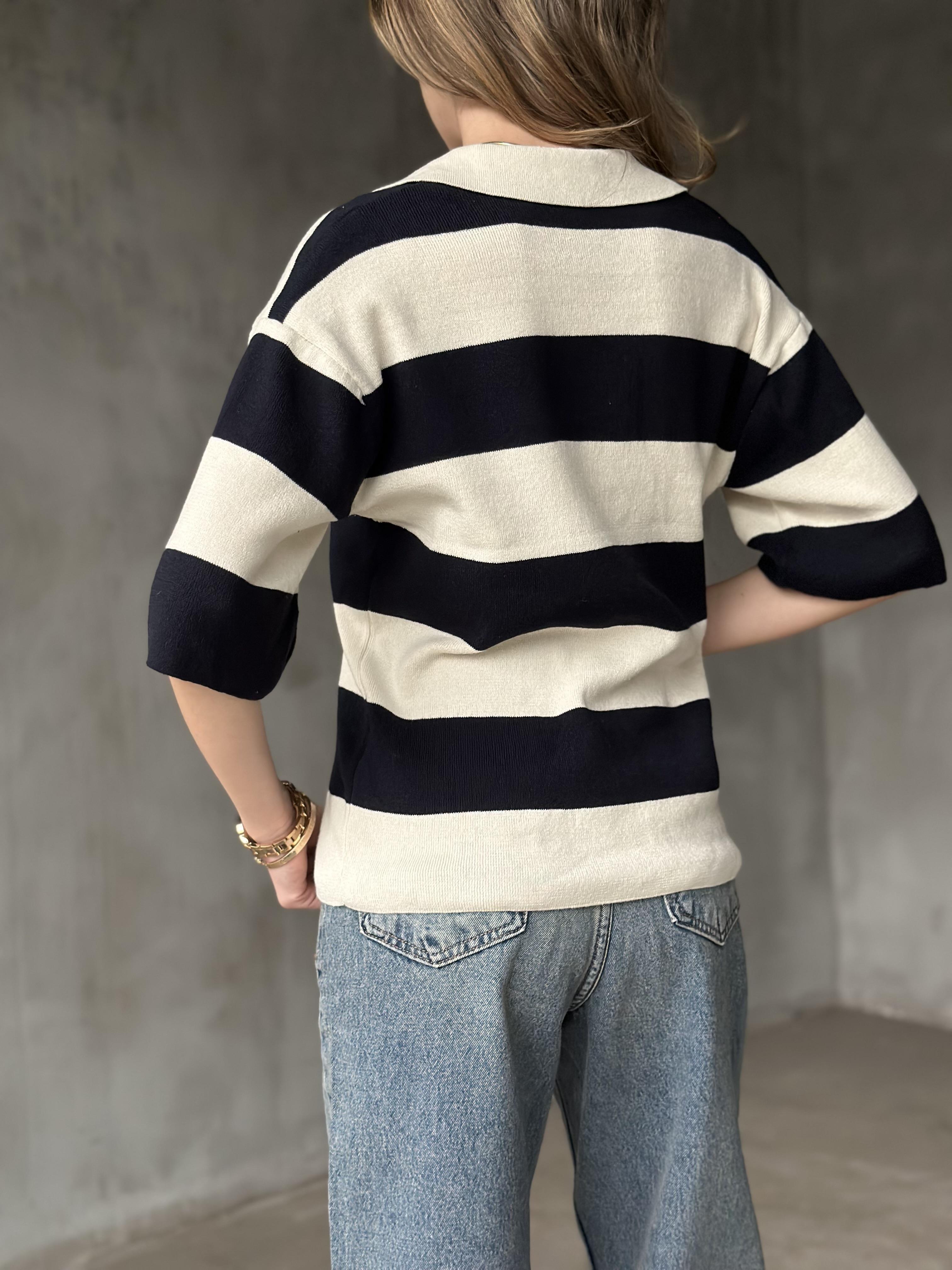 Çizgili Polo Yaka Triko T-shirt