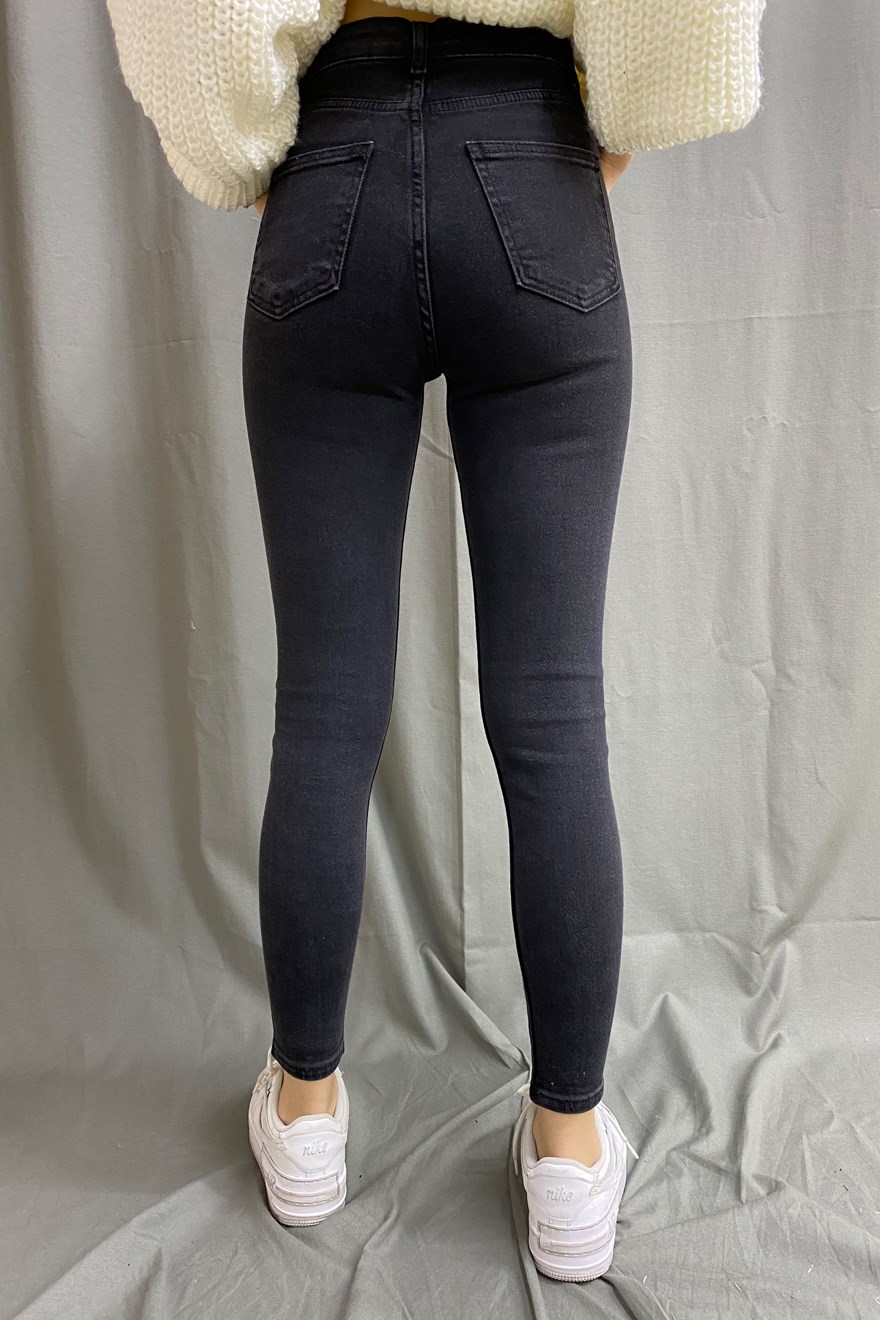 Çok Düğmeli Skinny Jean - Füme