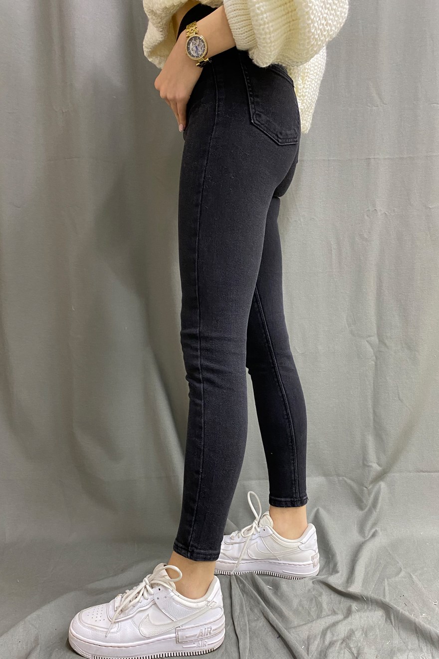 Çok Düğmeli Skinny Jean - Füme