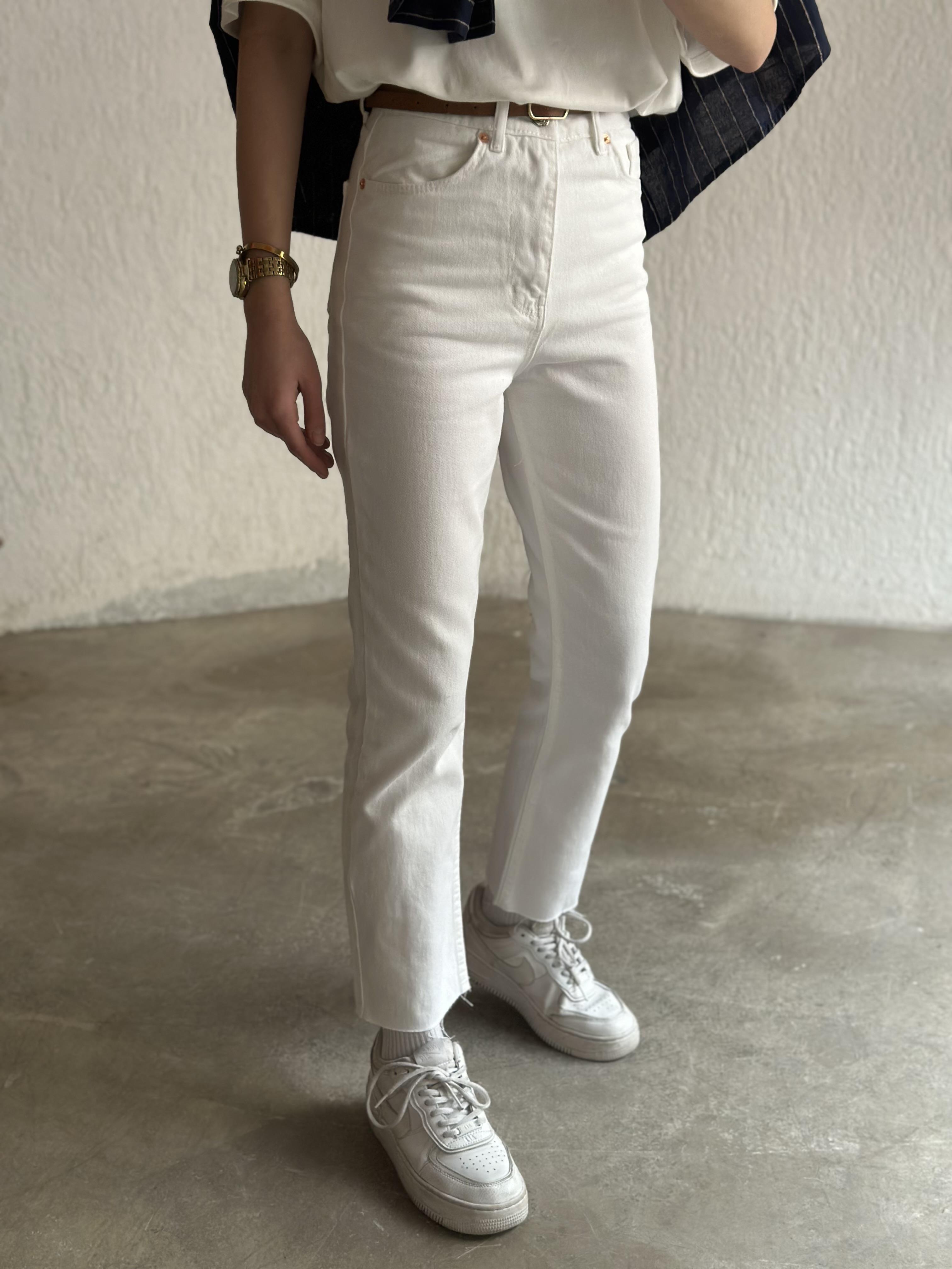 Crop Straight  Fit Jean - Beyaz
