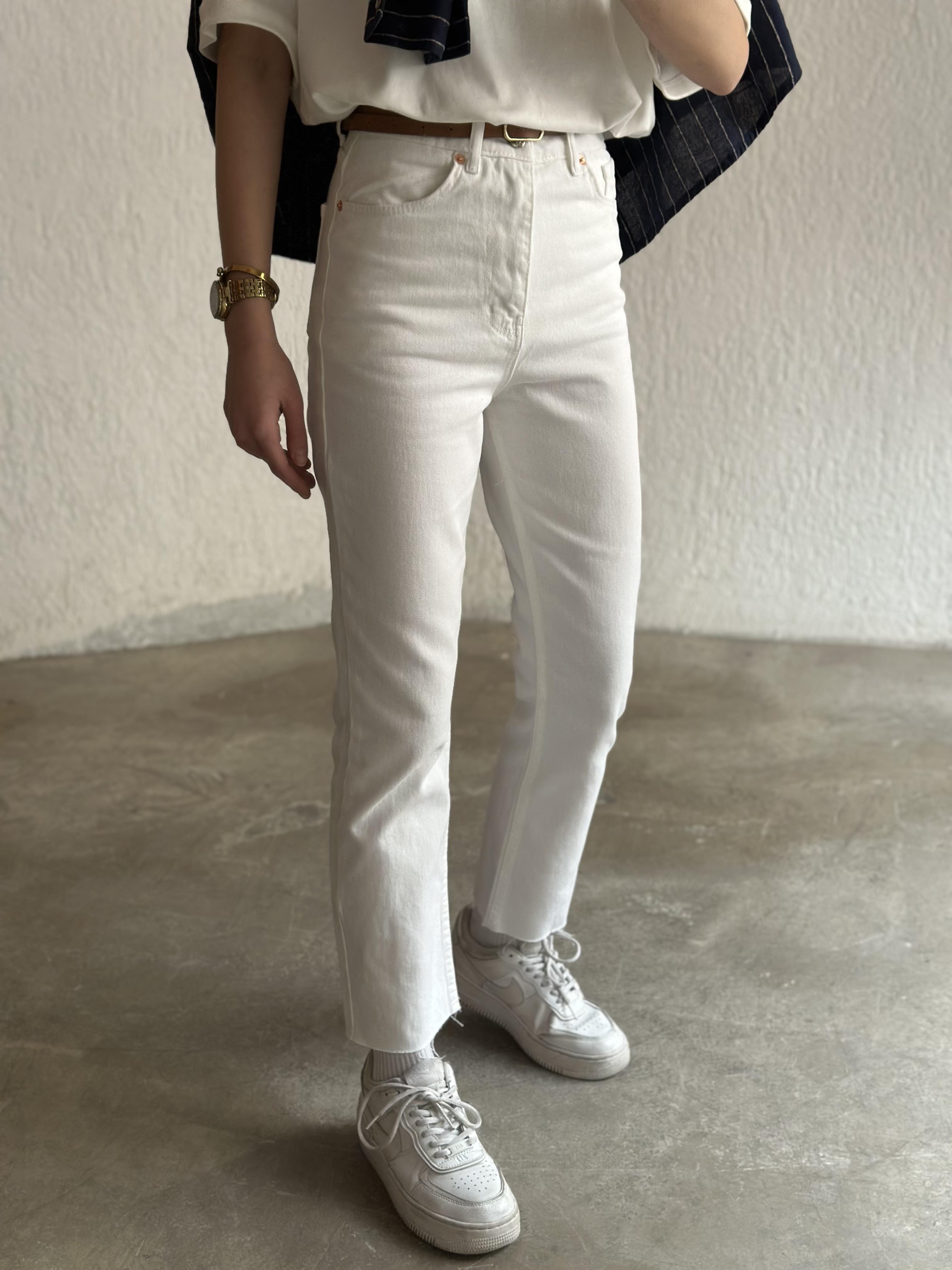 Crop Straight  Fit Jean - Beyaz