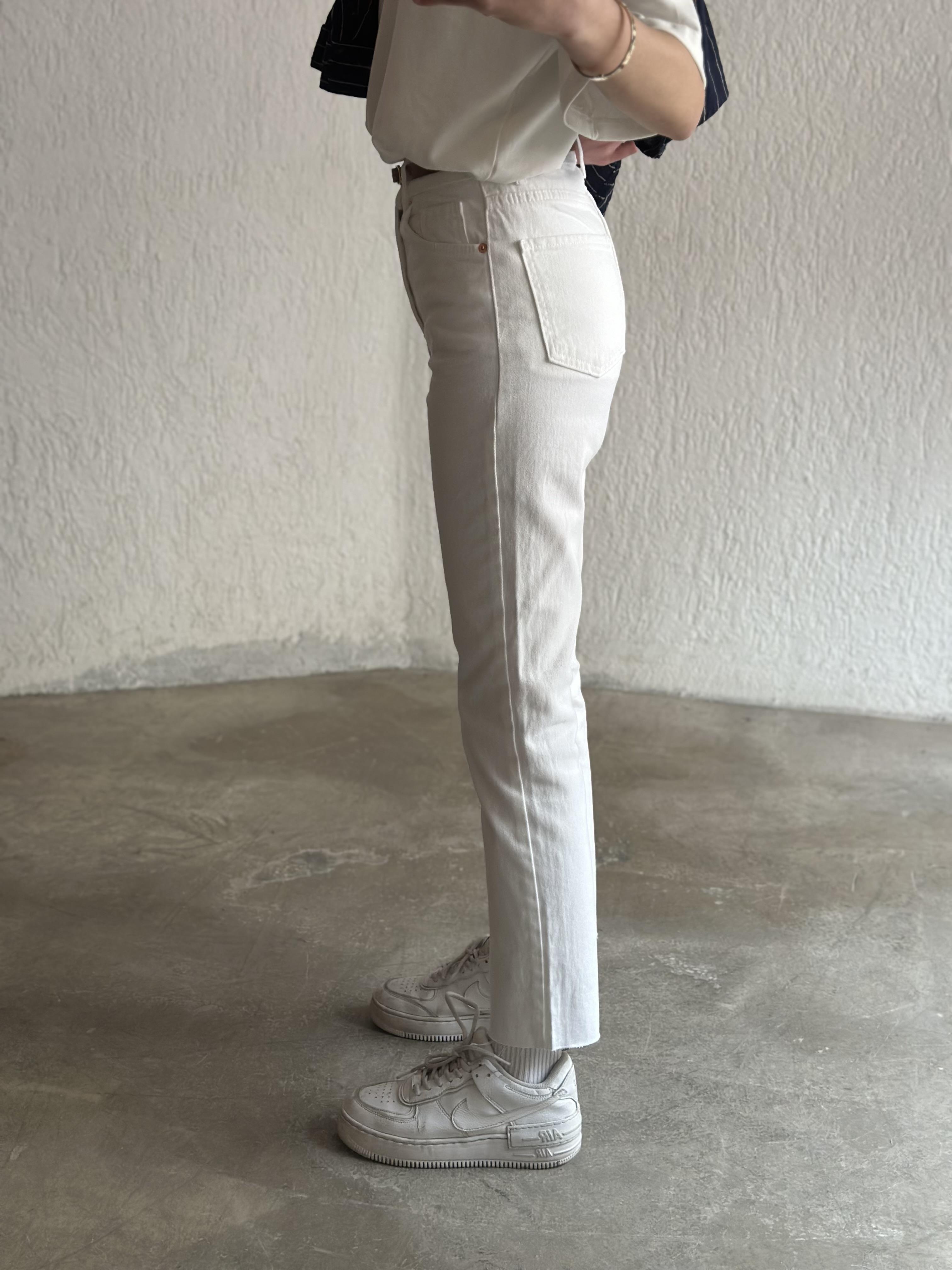 Crop Straight  Fit Jean - Beyaz