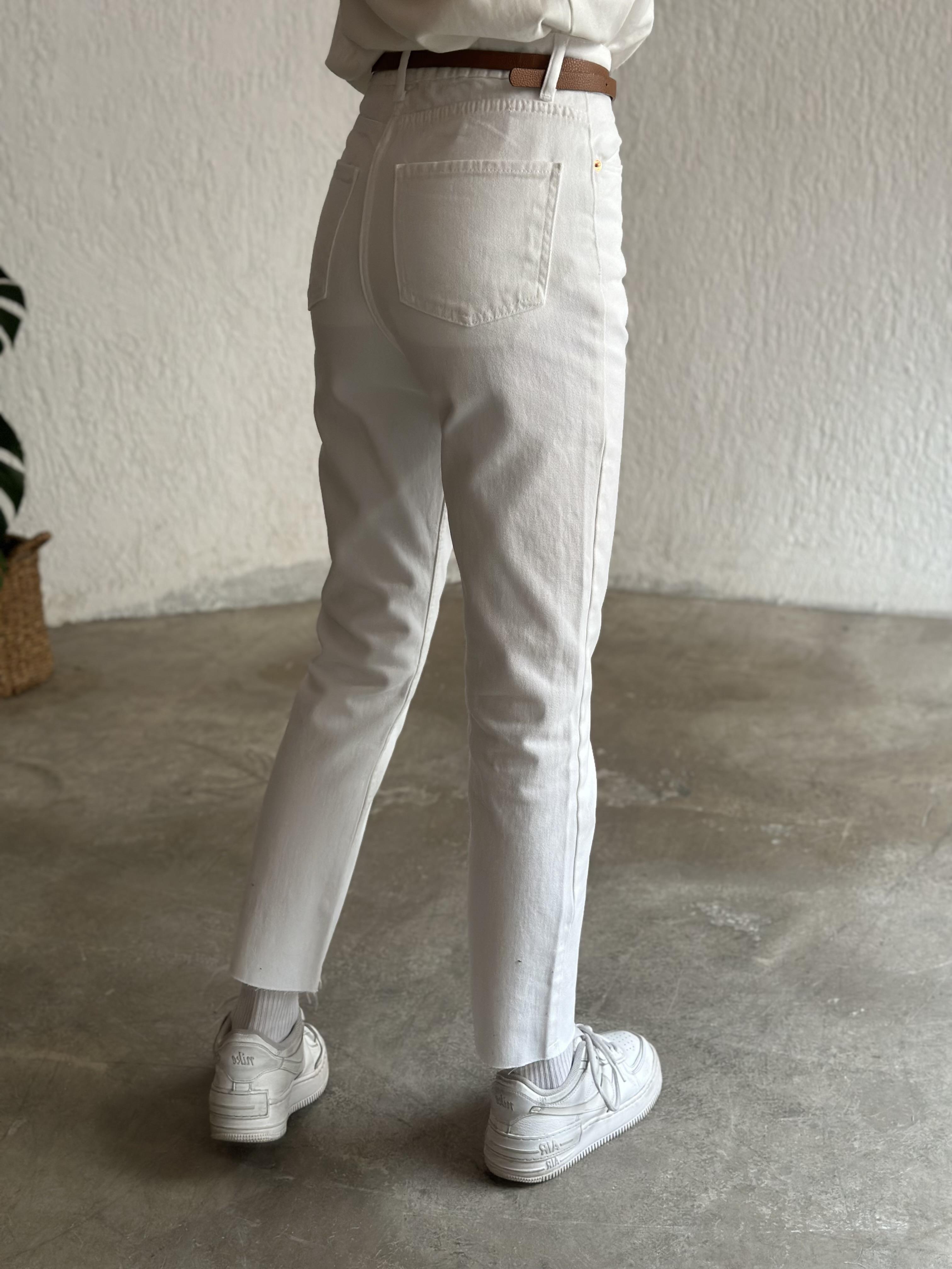 Crop Straight  Fit Jean - Beyaz