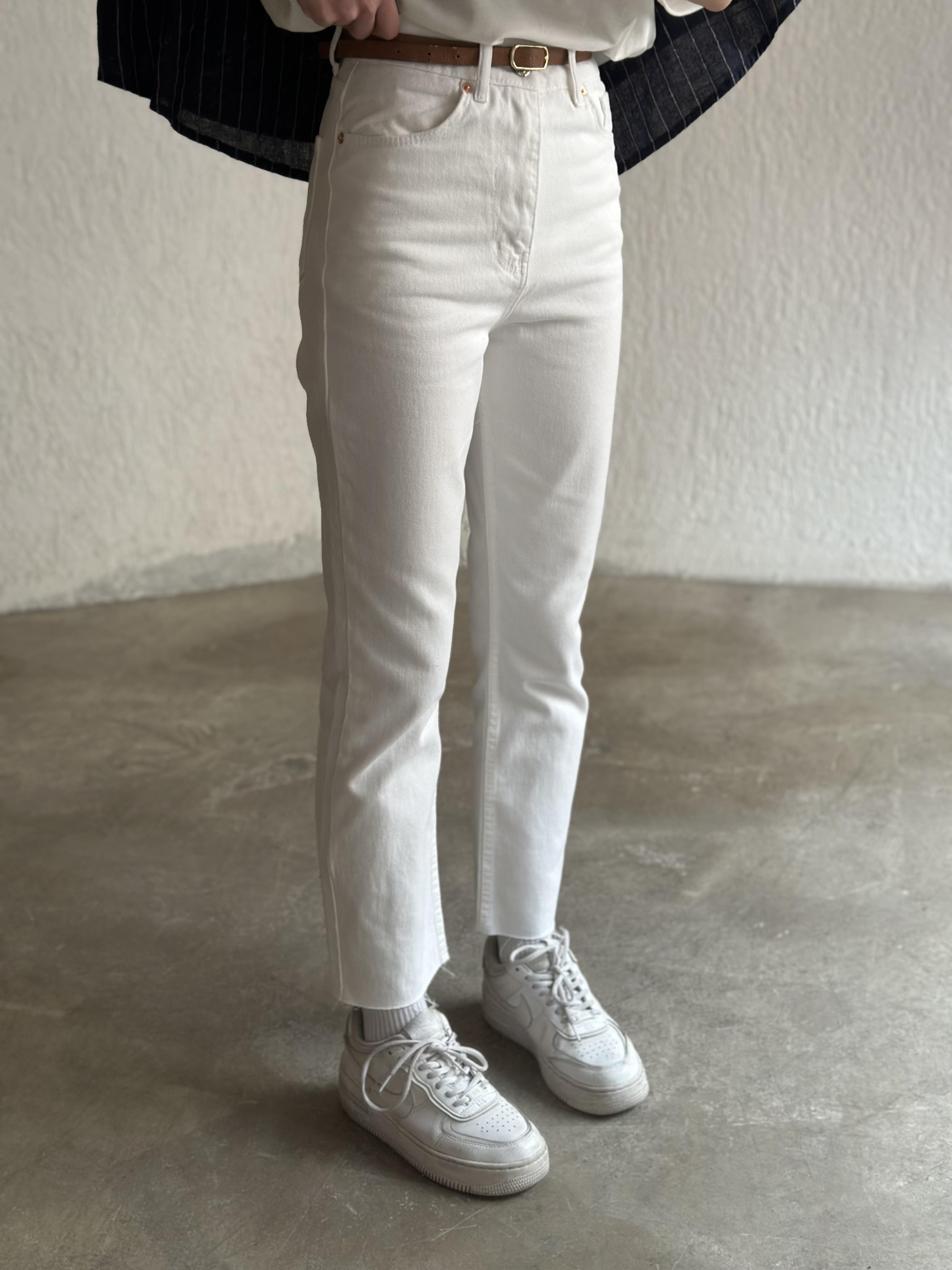 Crop Straight  Fit Jean - Beyaz