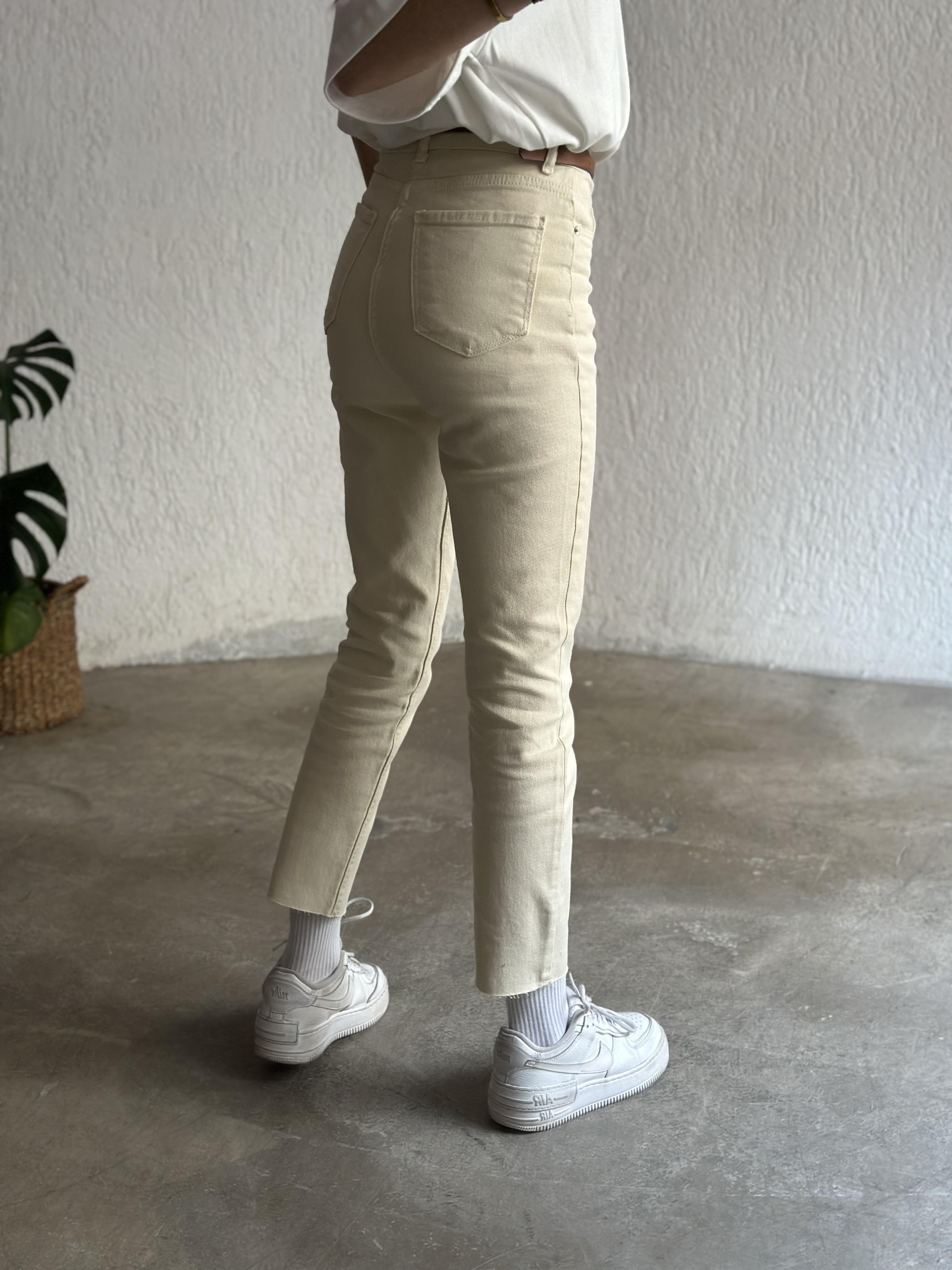 Crop Straight Fit Jean - Krem