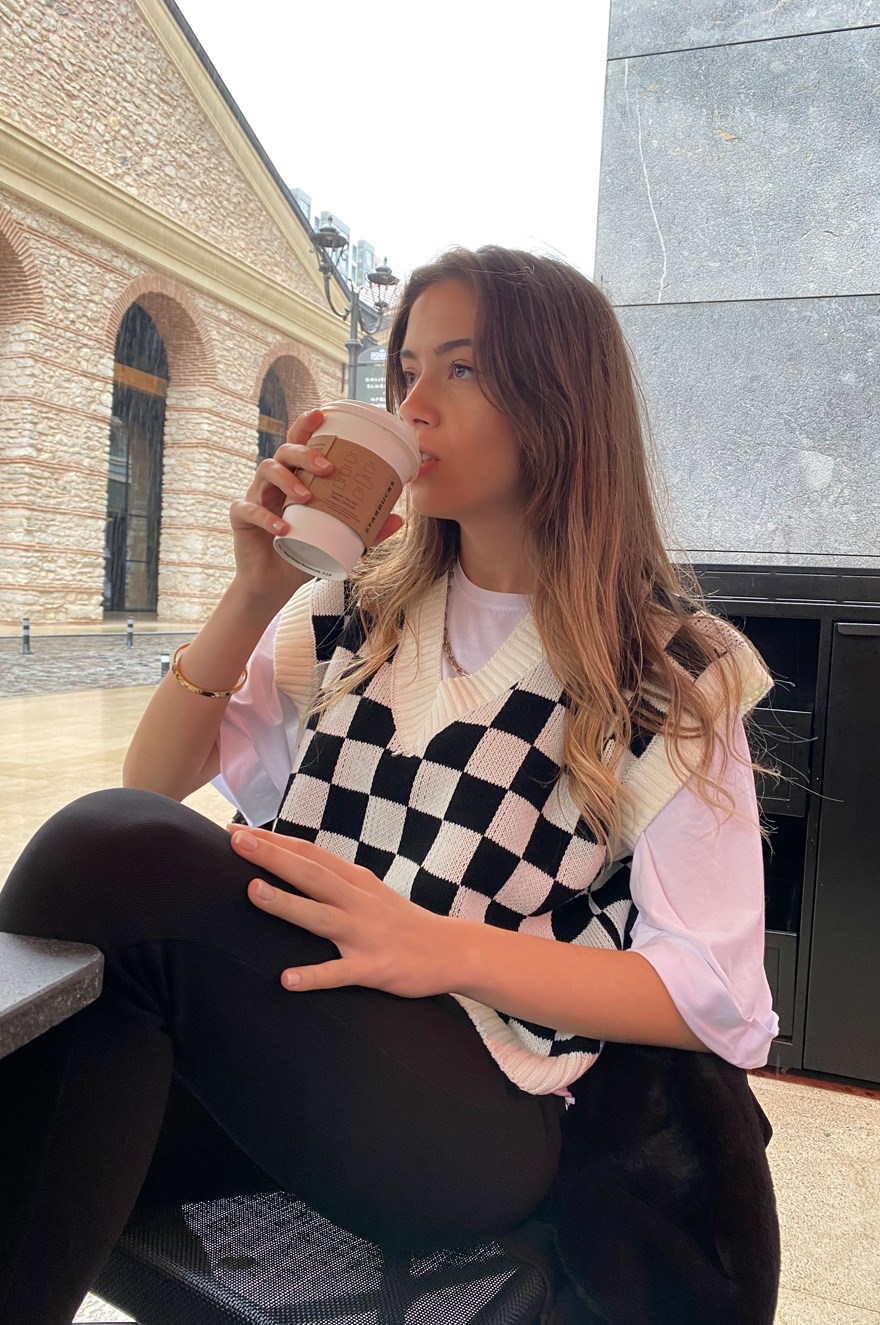 Damalı Süveter - Siyah