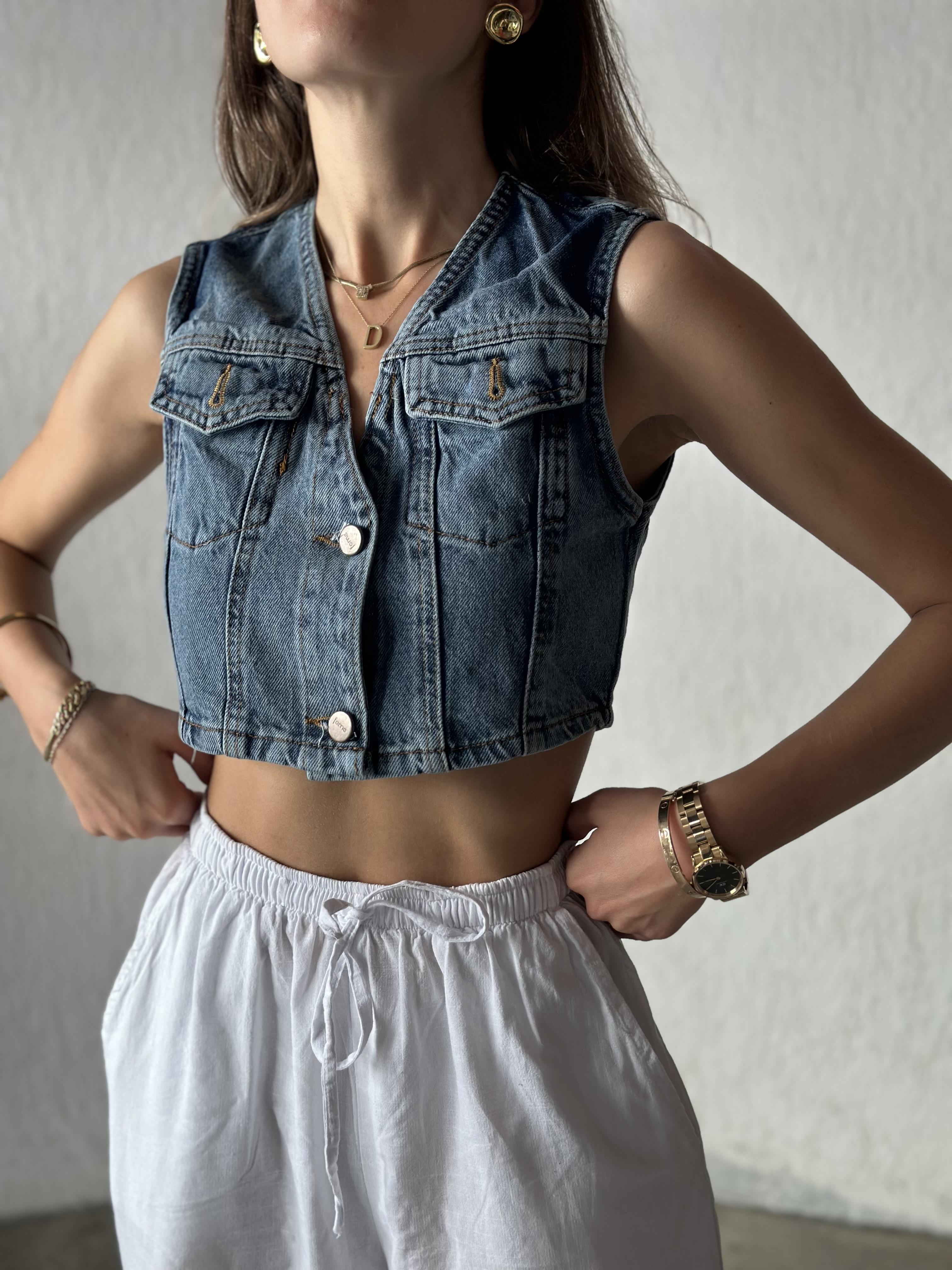 Denim Crop Yelek
