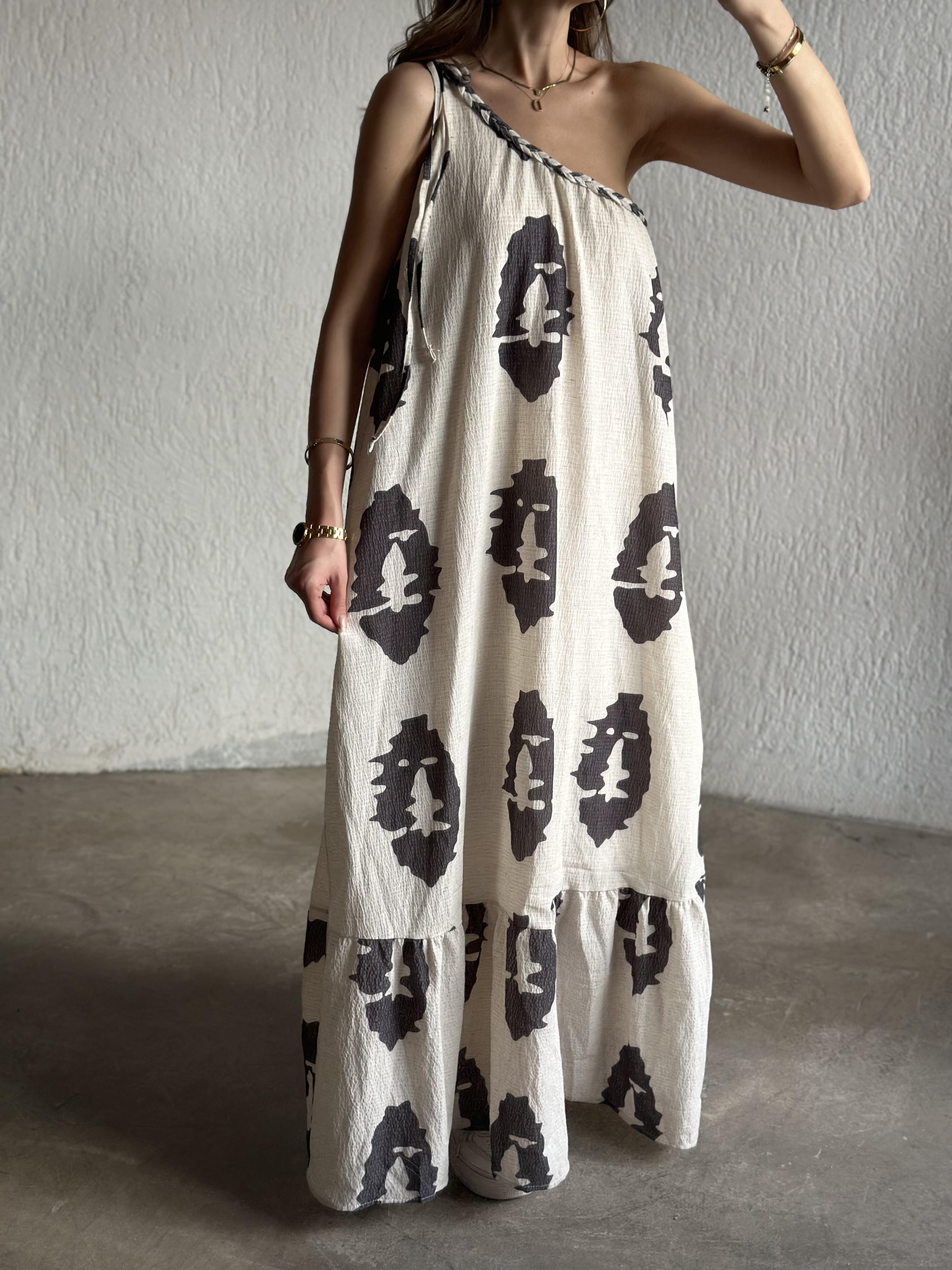 Desenli Maxi Gofre Elbise
