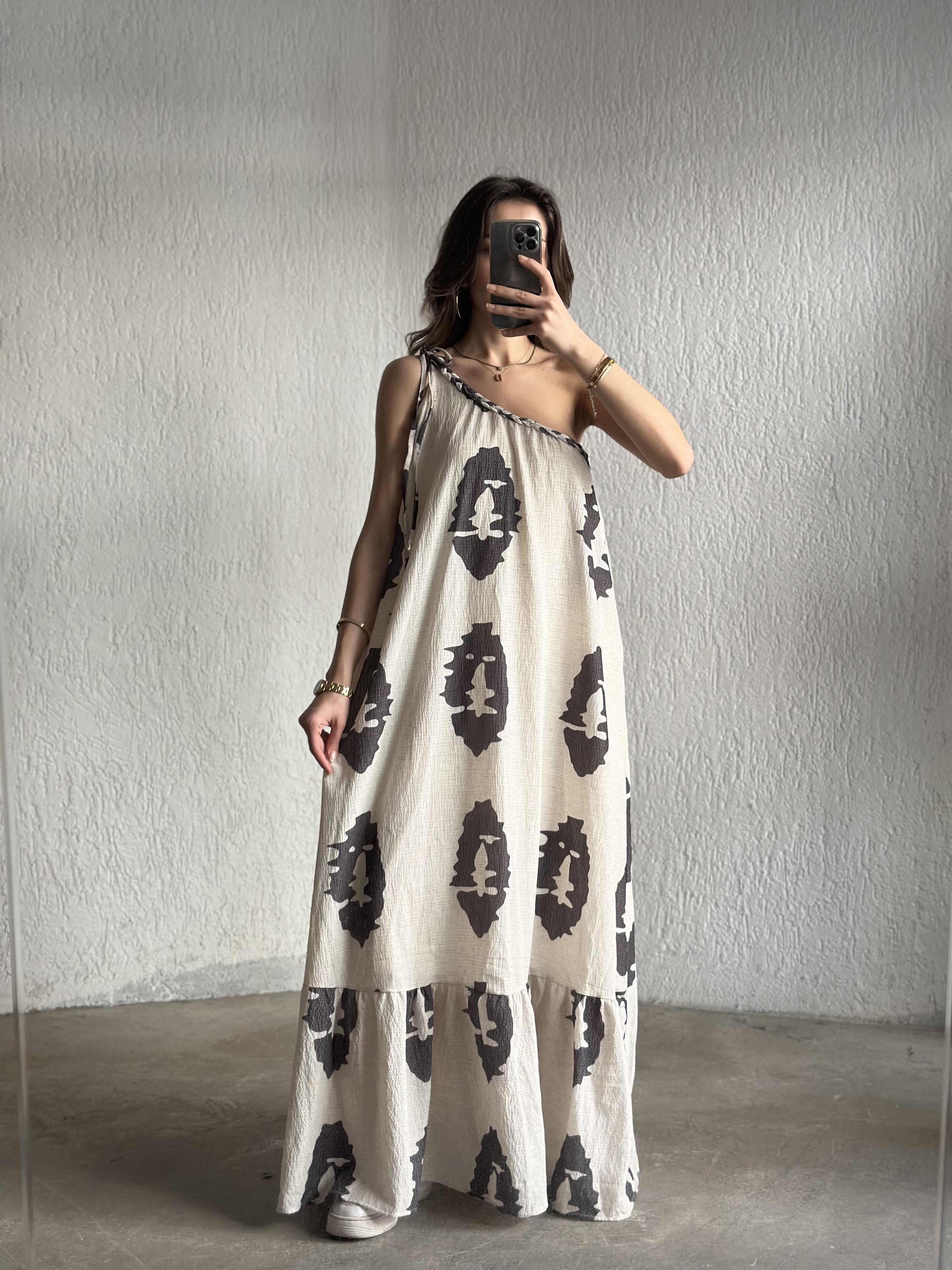 Desenli Maxi Gofre Elbise