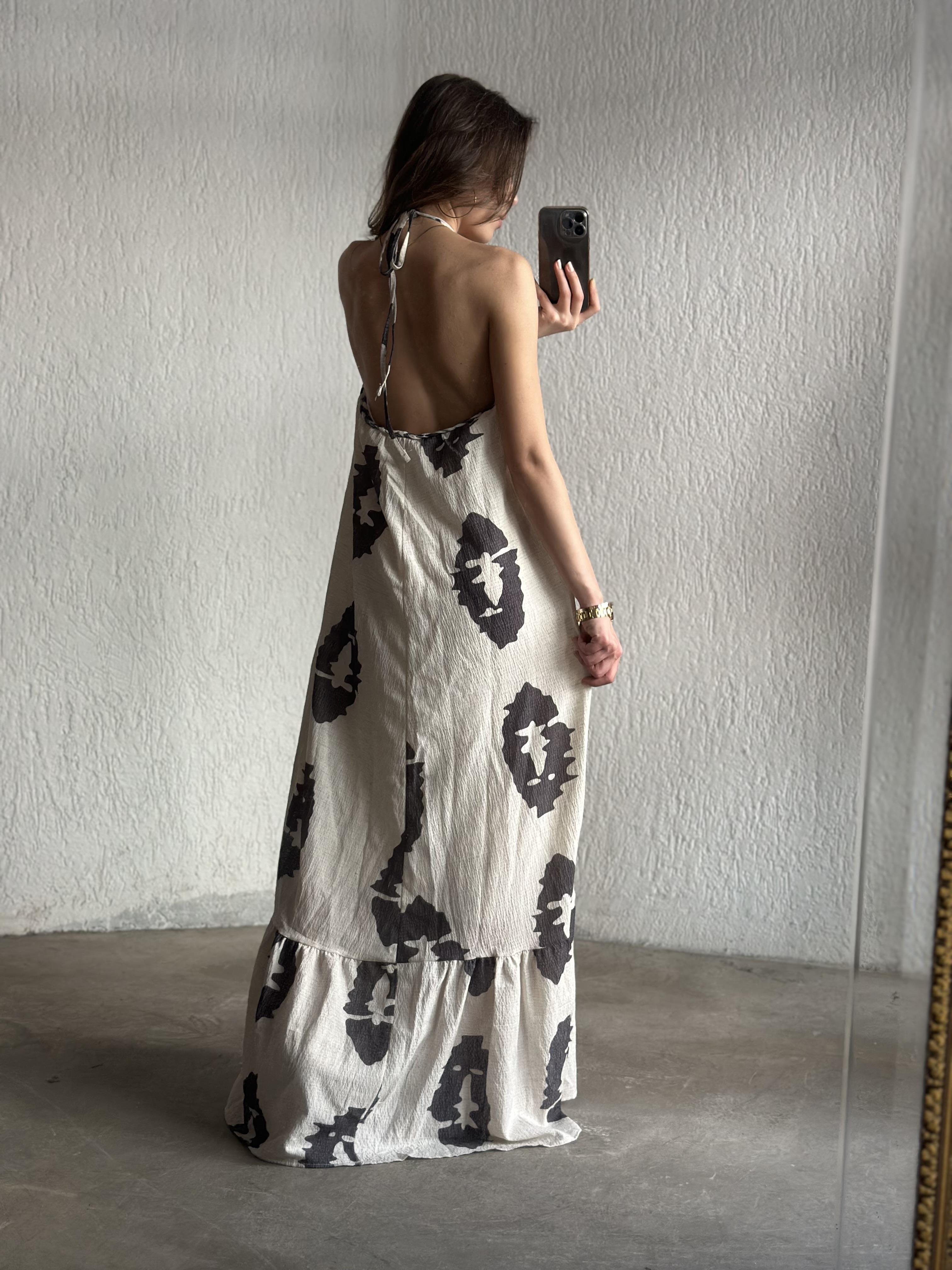 Desenli Maxi Gofre Elbise