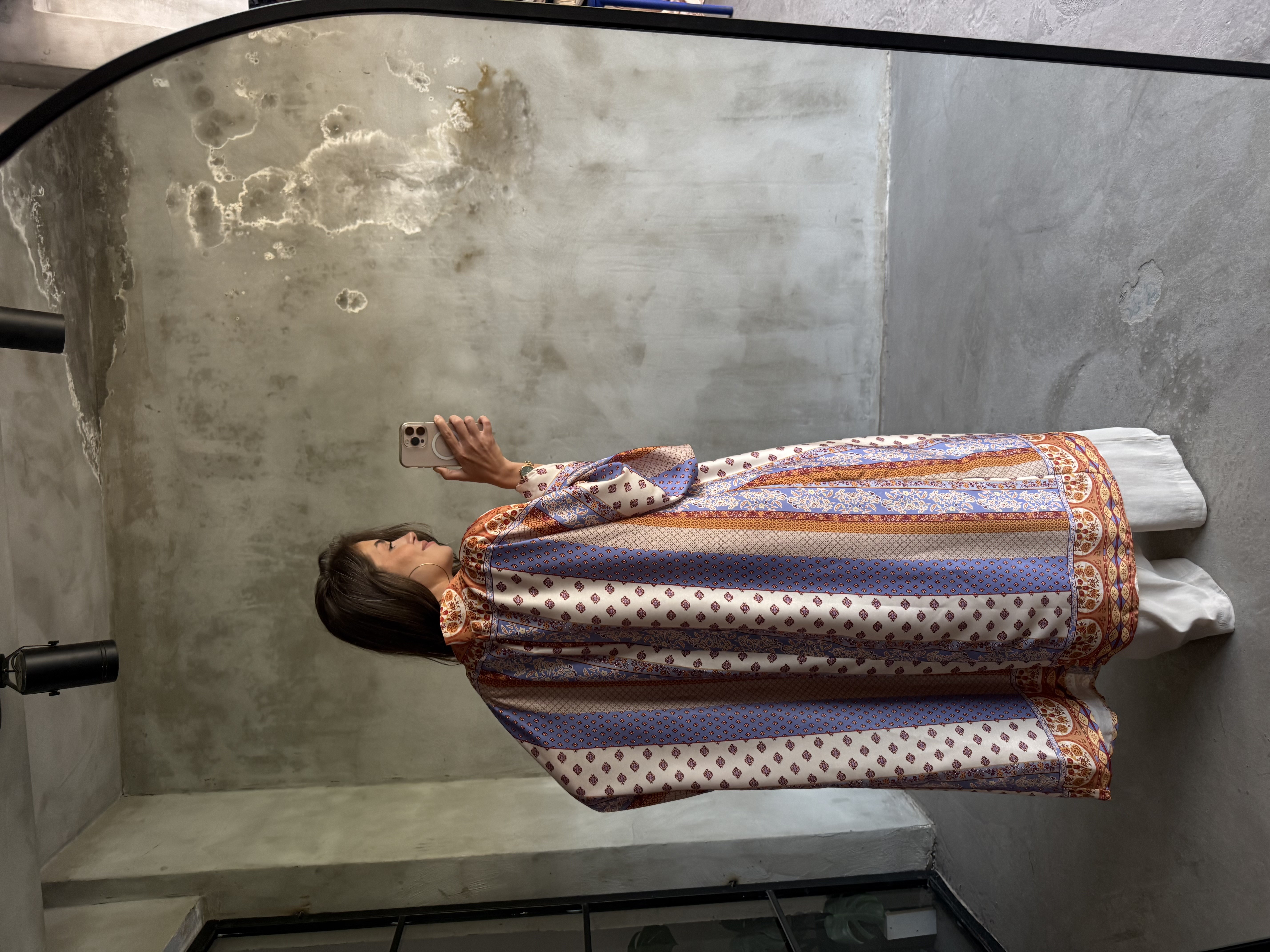 Desenli Renkli Saten Kimono 