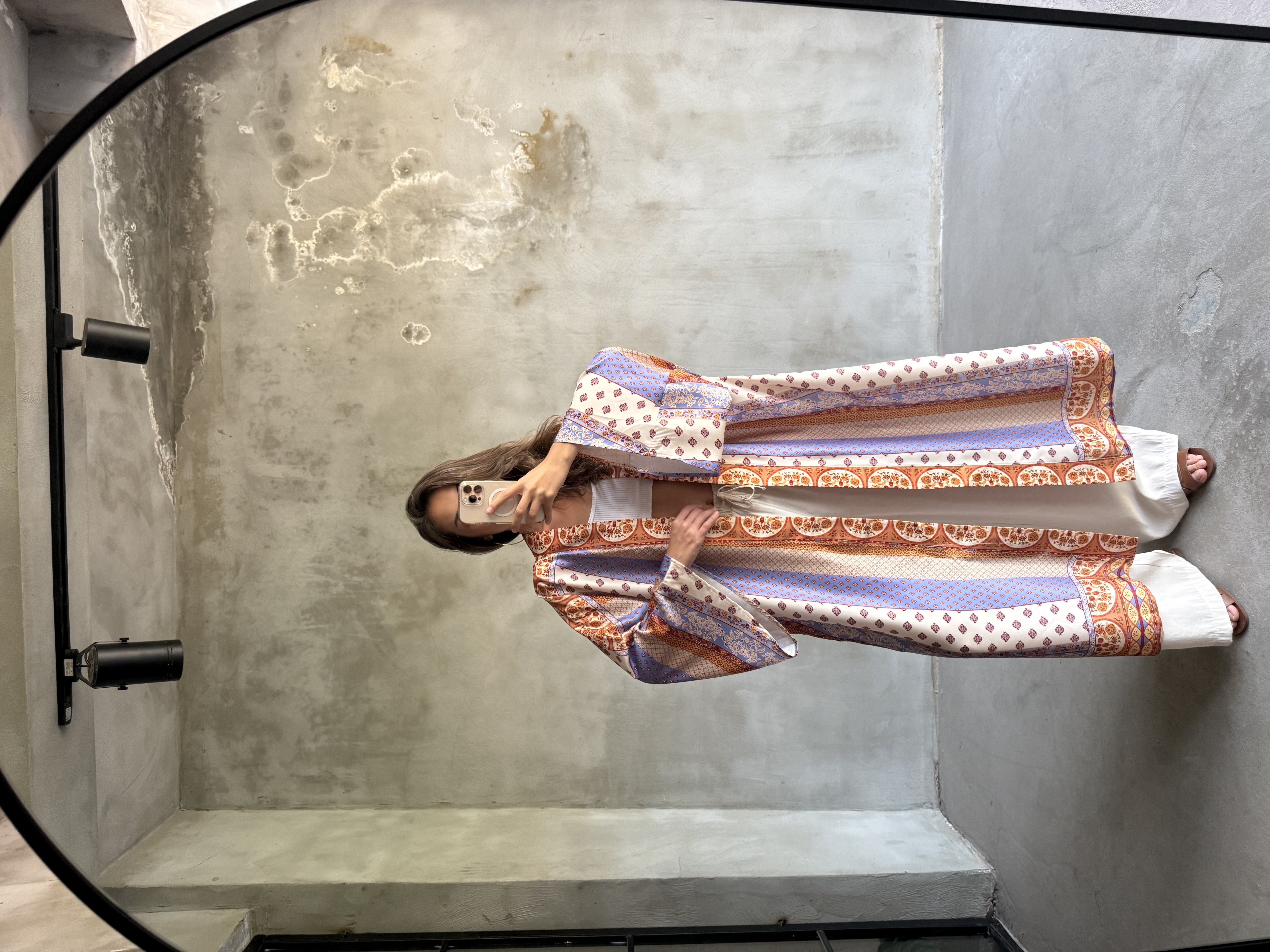 Desenli Renkli Saten Kimono 