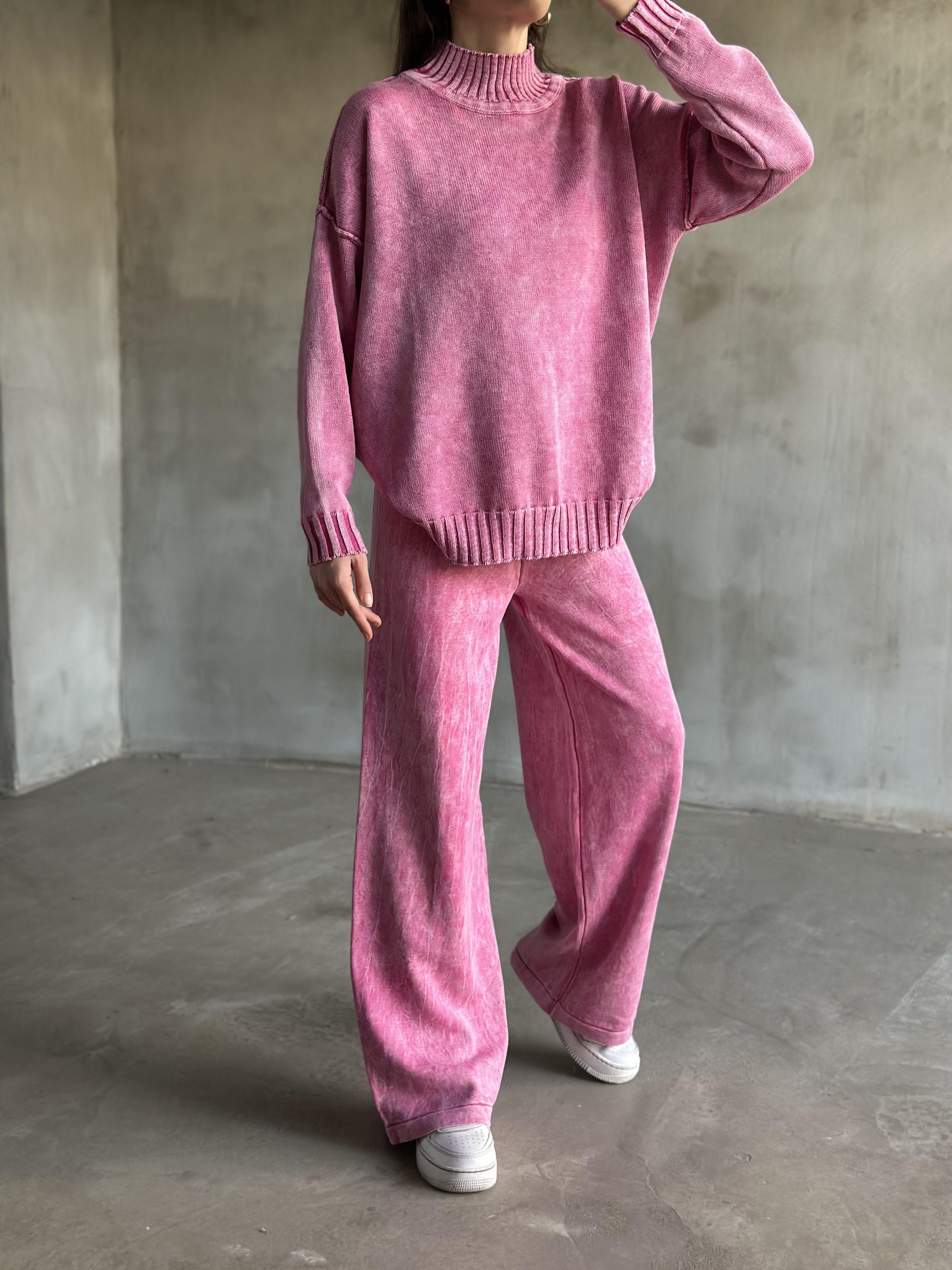 Domi Yıkamalı Triko Takım - Pembe