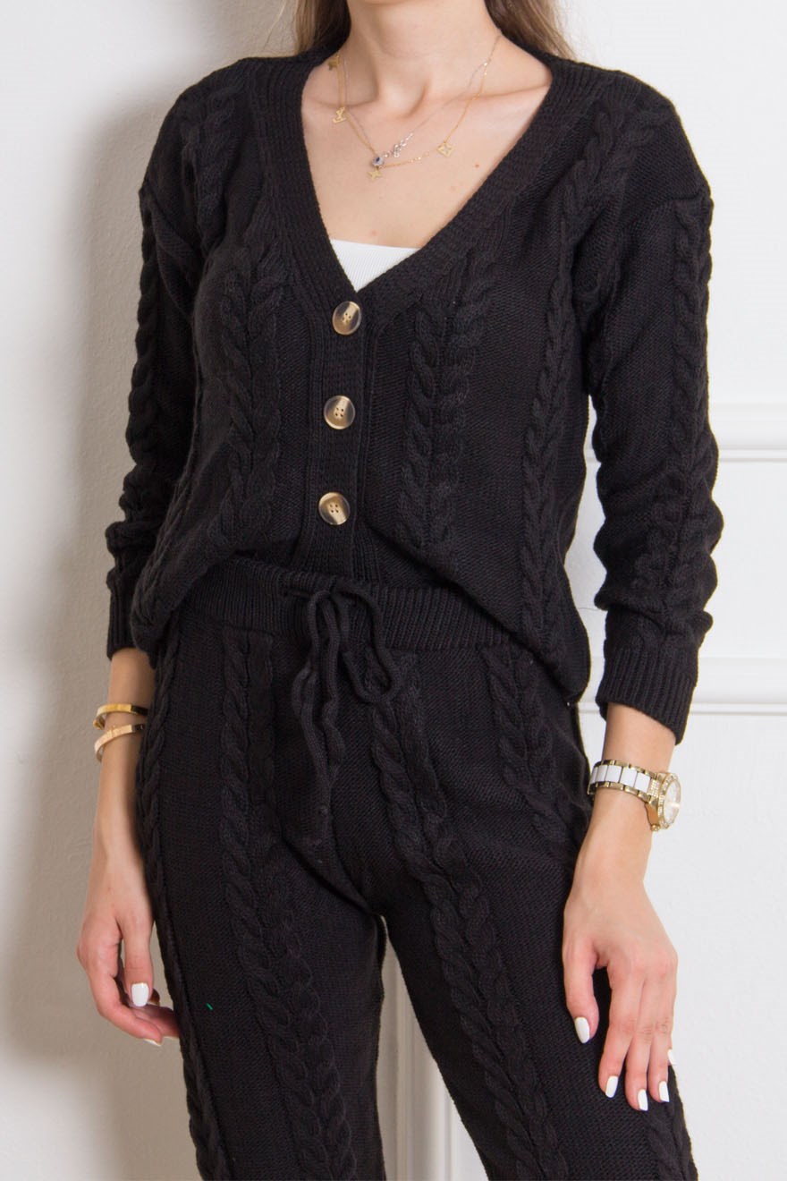 Düğme Detay İkili Takım - Siyah