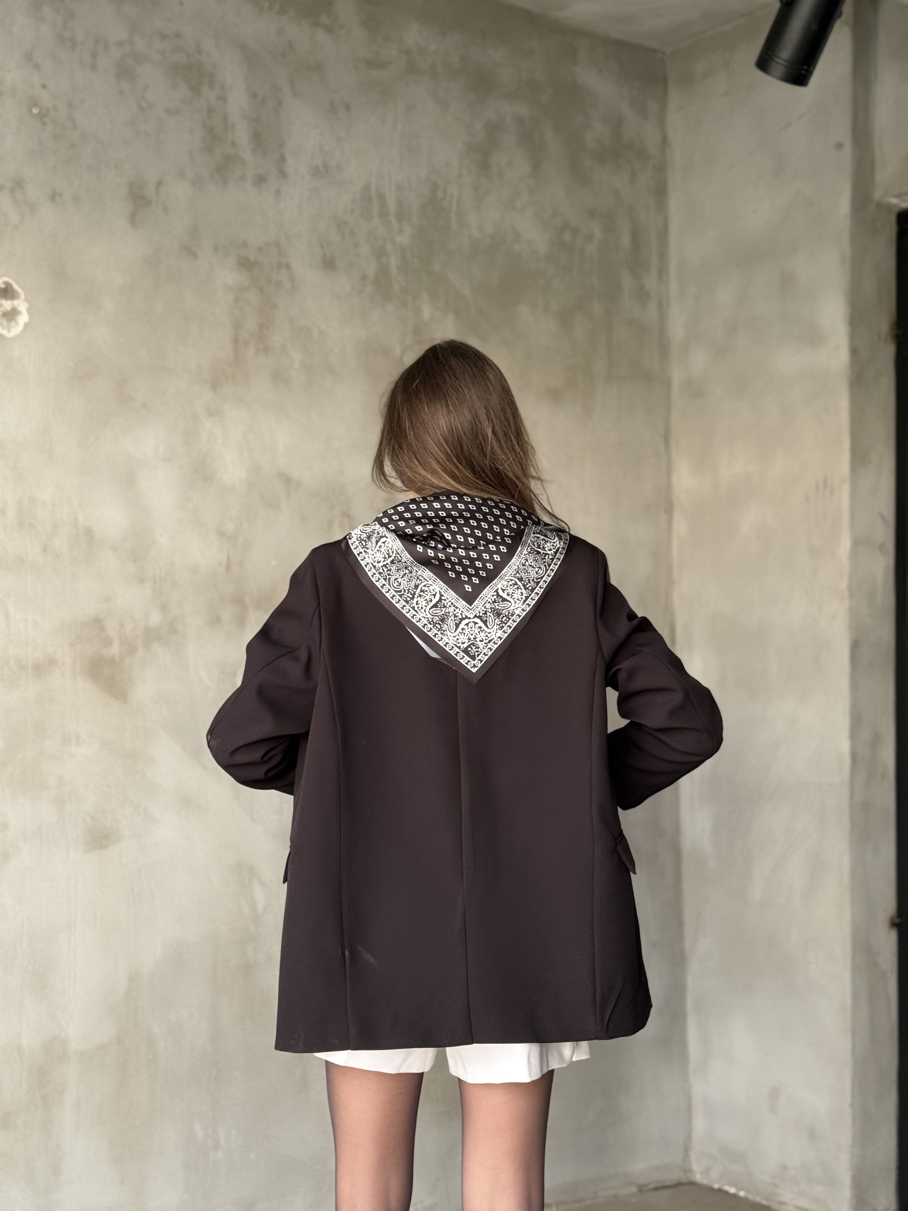 Fularlı Kruvaze Blazer Ceket - Siyah