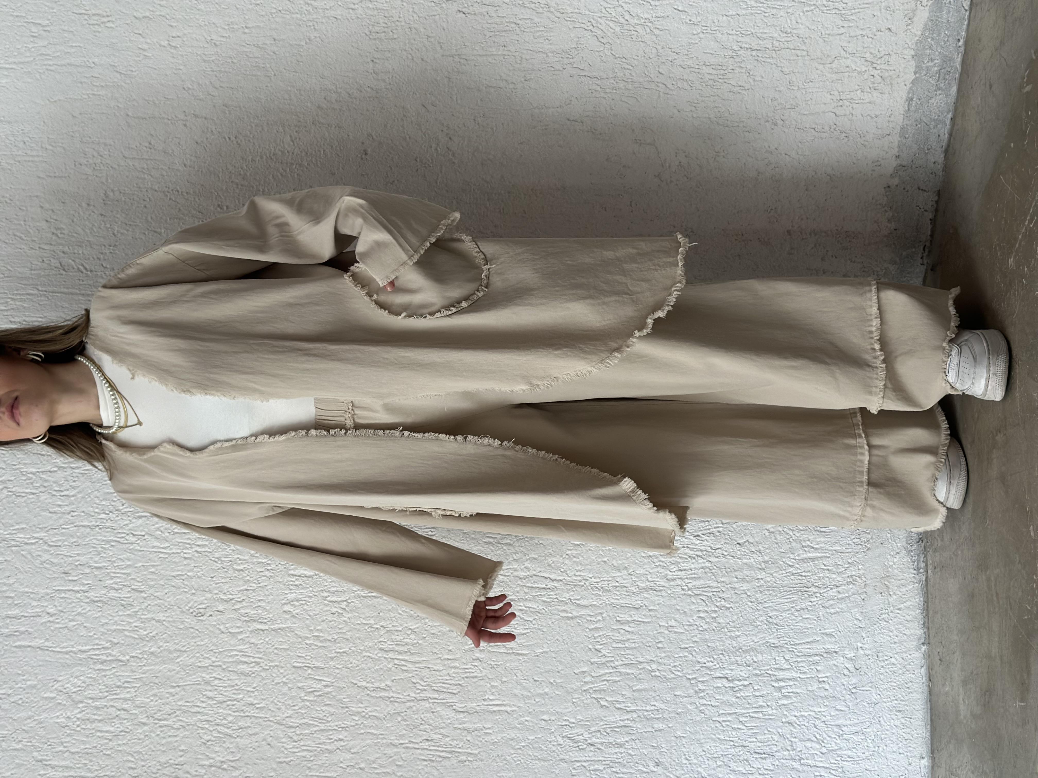 Gabardin Kimono Pantolon İkili Takım - Bej