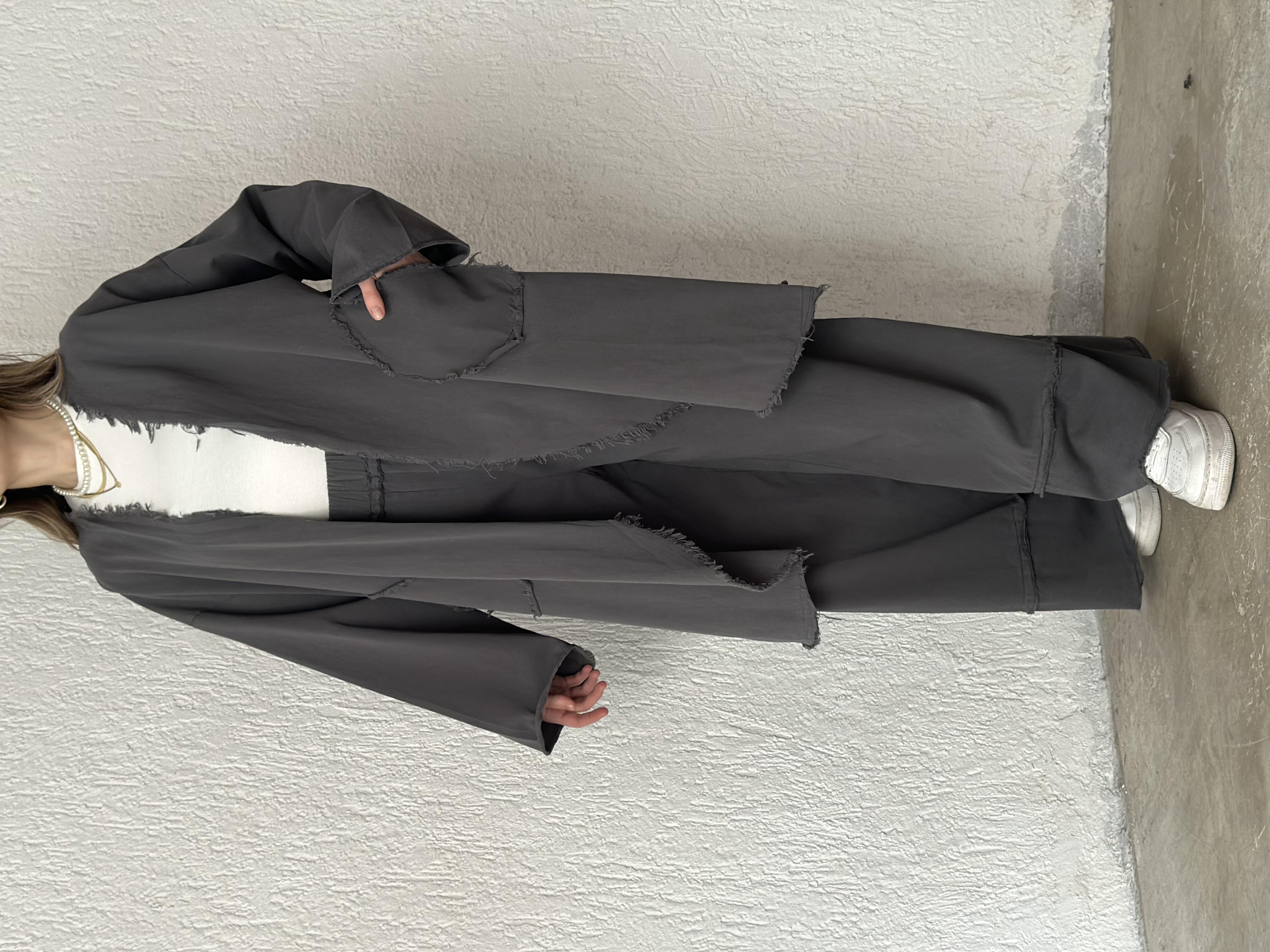 Gabardin Kimono Pantolon İkili Takım - Füme