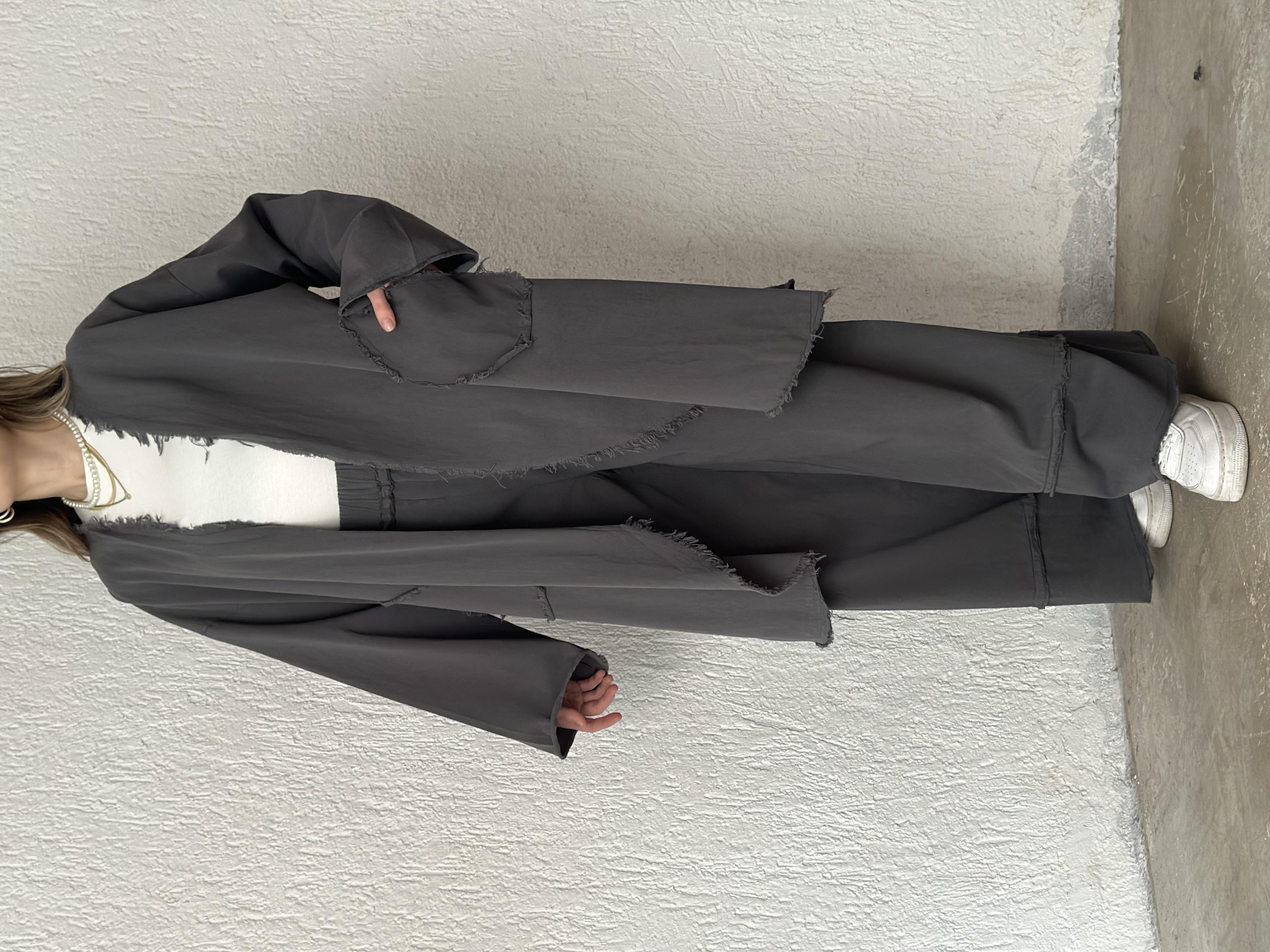 Gabardin Kimono Pantolon İkili Takım - Füme