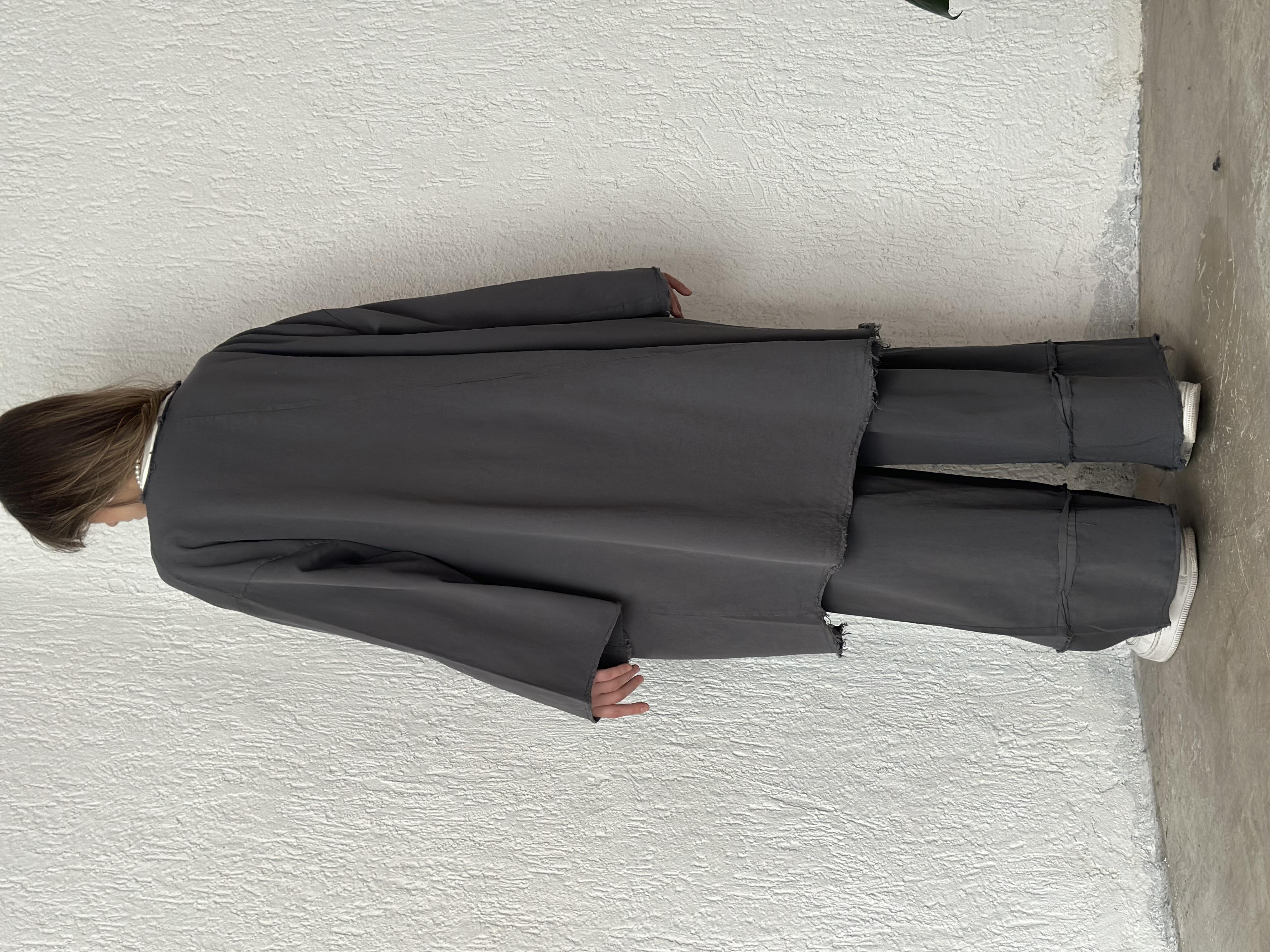 Gabardin Kimono Pantolon İkili Takım - Füme