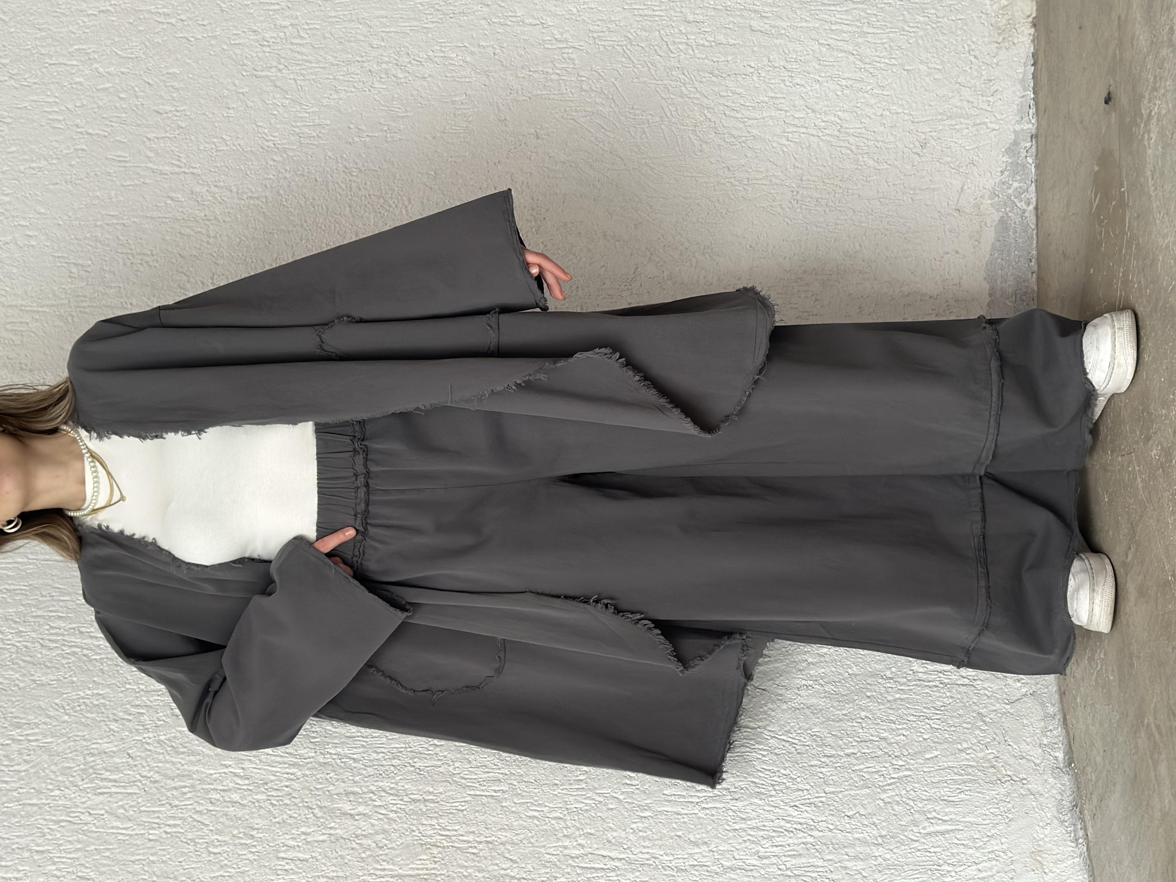 Gabardin Kimono Pantolon İkili Takım - Füme