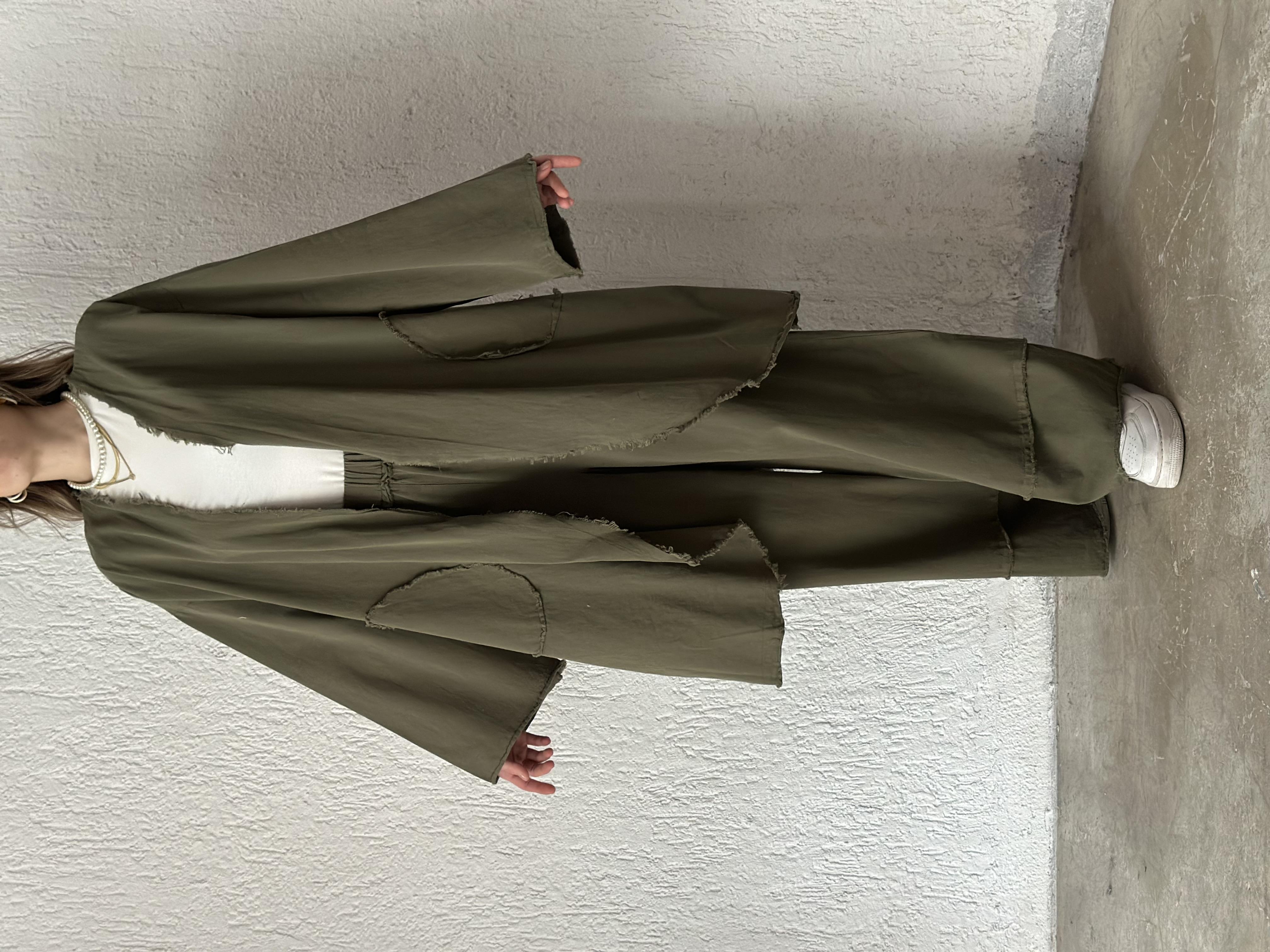 Gabardin Kimono Pantolon İkili Takım - Haki
