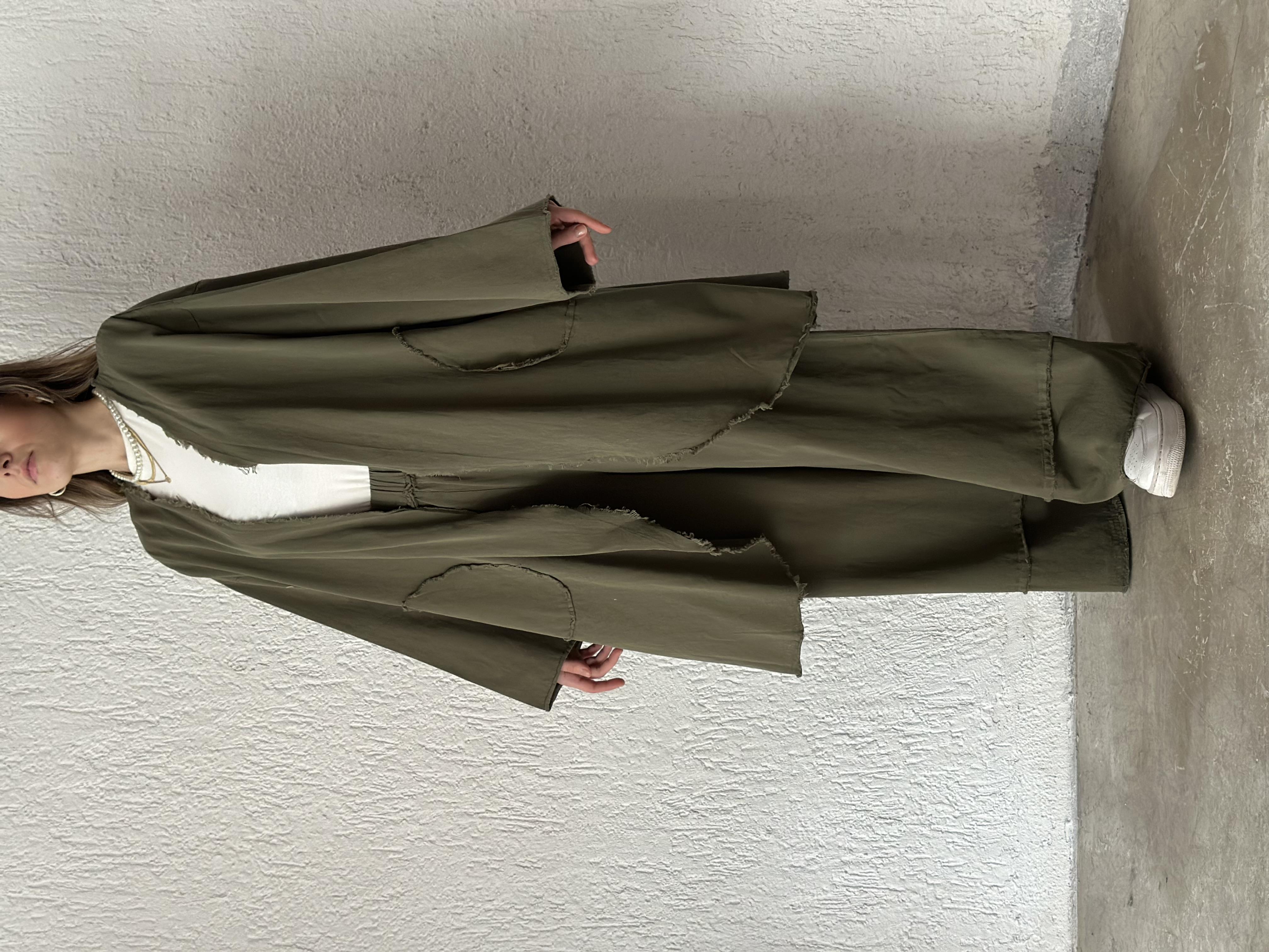Gabardin Kimono Pantolon İkili Takım - Haki