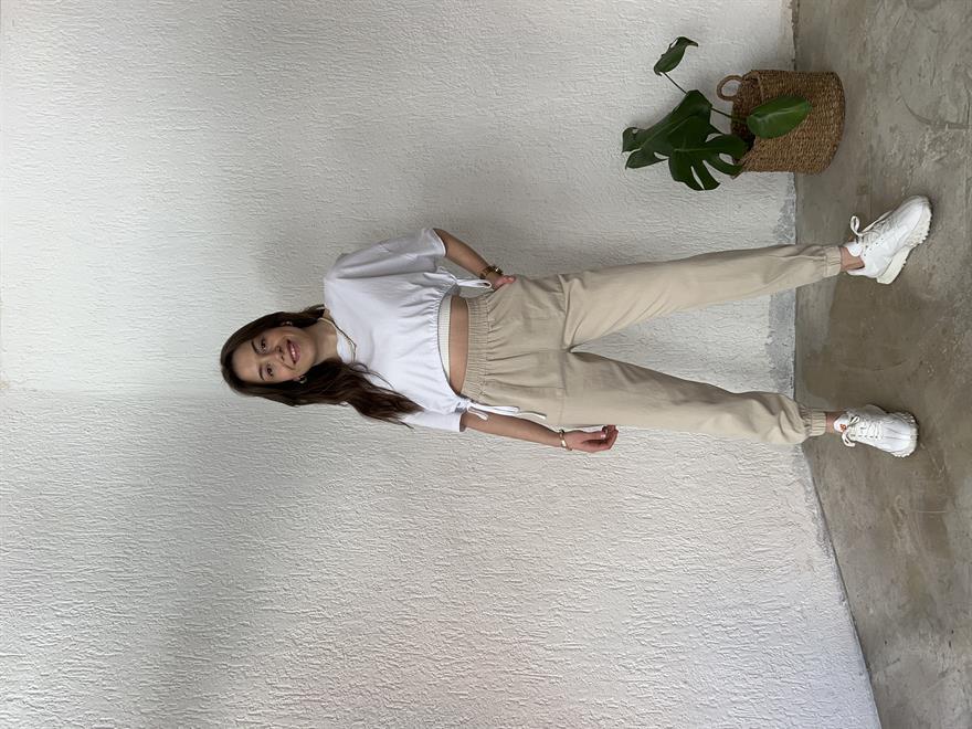 Gabardin Paça Lastikli Pantolon - Bej